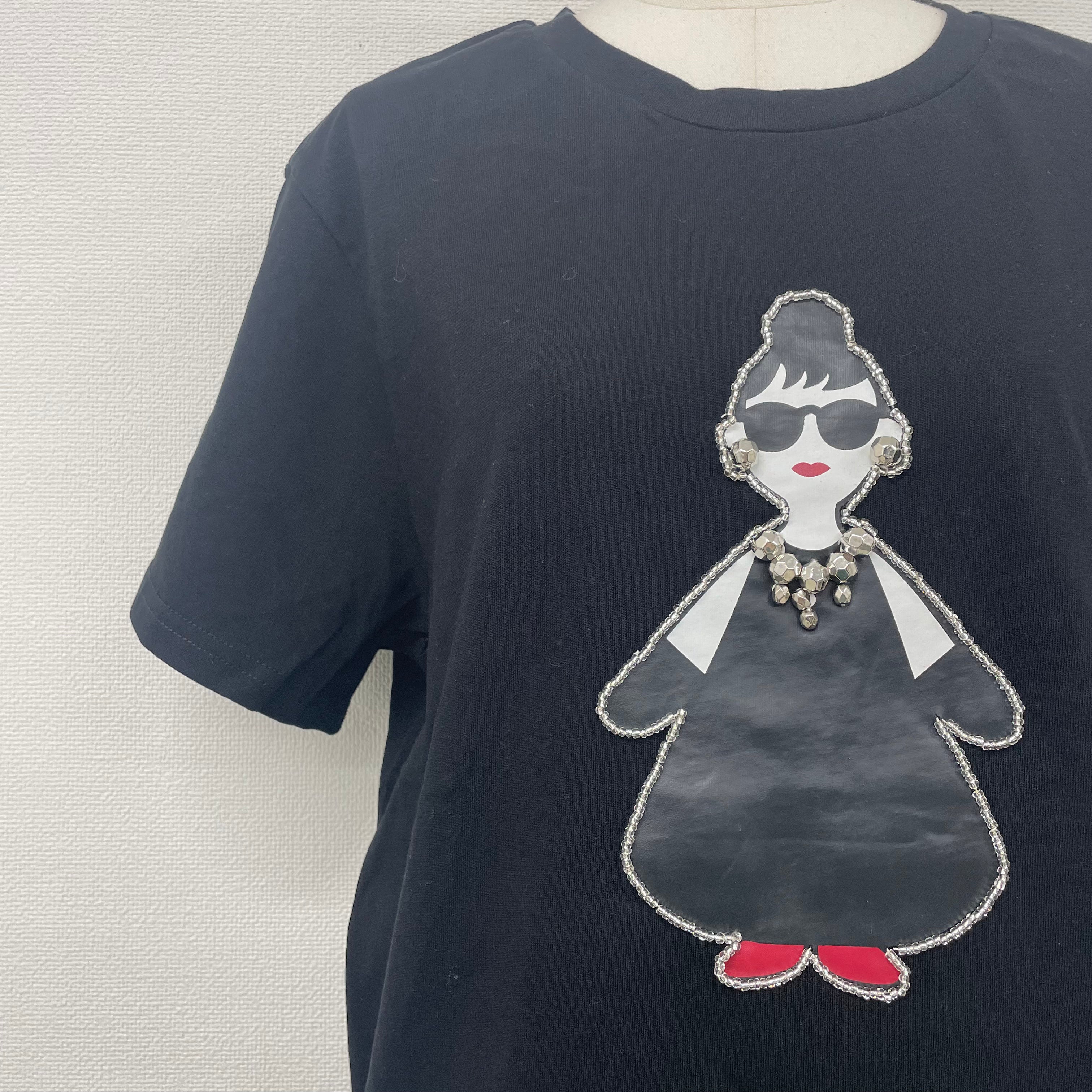 【HAPPYFACE】EMMAビーズデザインTシャツ ブラック　※4/9~4/15より順次発送予定