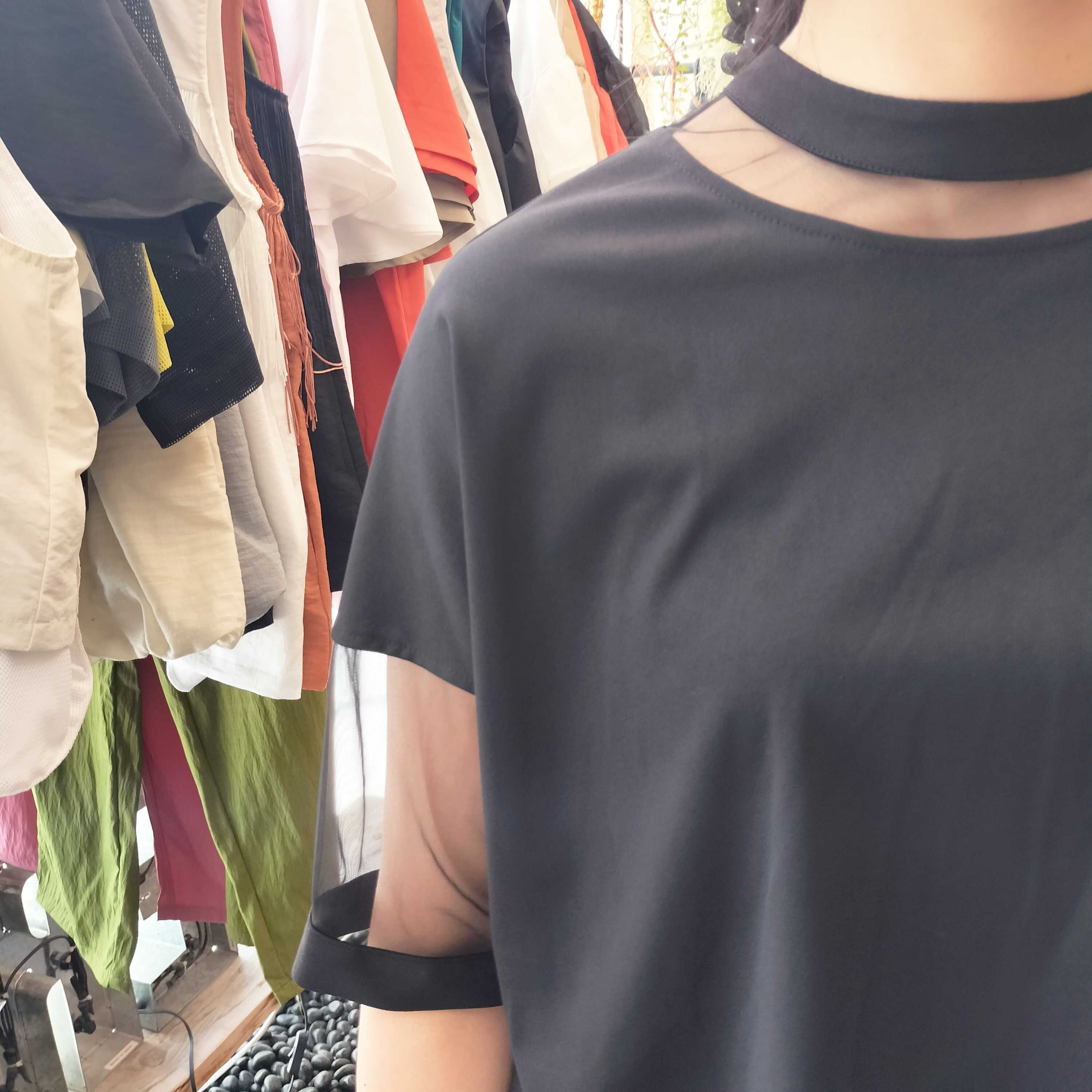 【terrace】コンビネーションシアーカットソー　-ブラック-　※6月下旬頃に順次発送予定