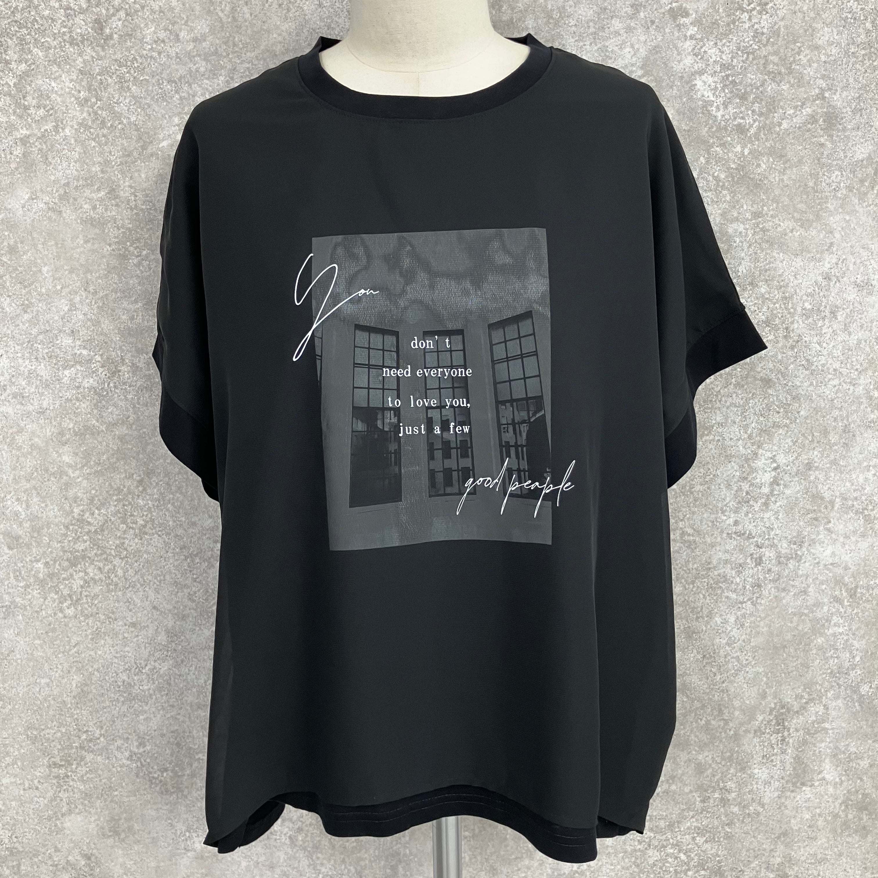 シースルー重ね着風ロゴTシャツ　-ブラック-  ※4/16~4/22頃に順次発送予定