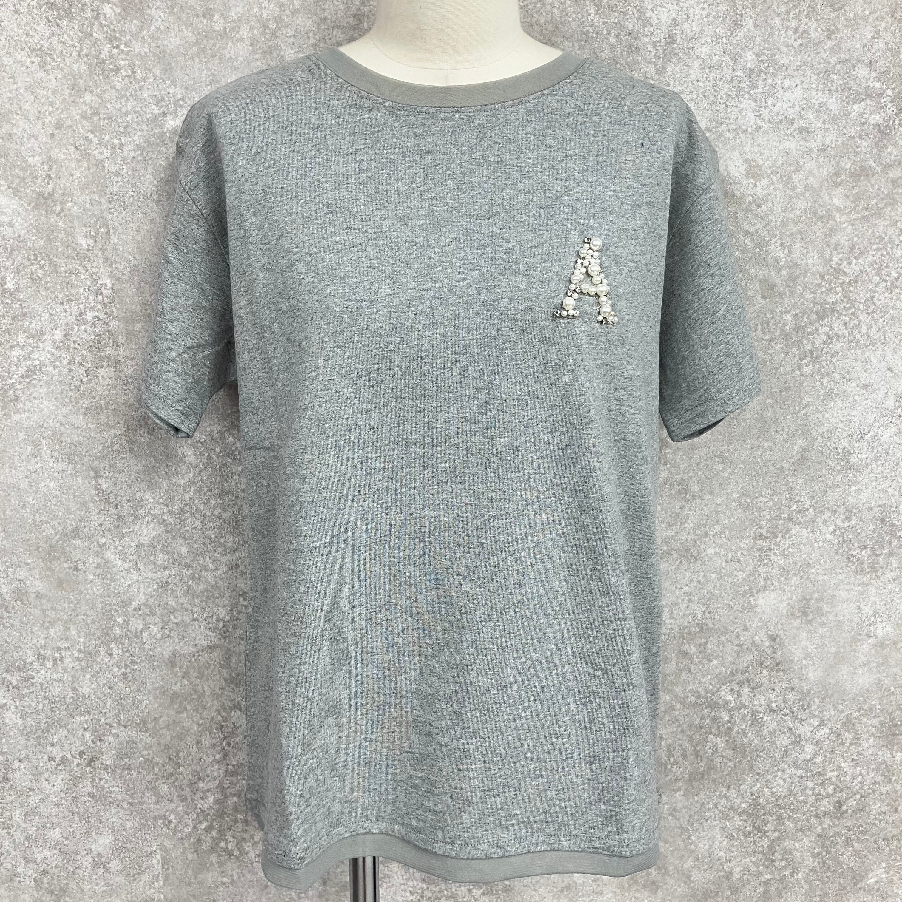 ワンポイントビジューTシャツ　-グレー-　※6/11-17迄に順次発送予定