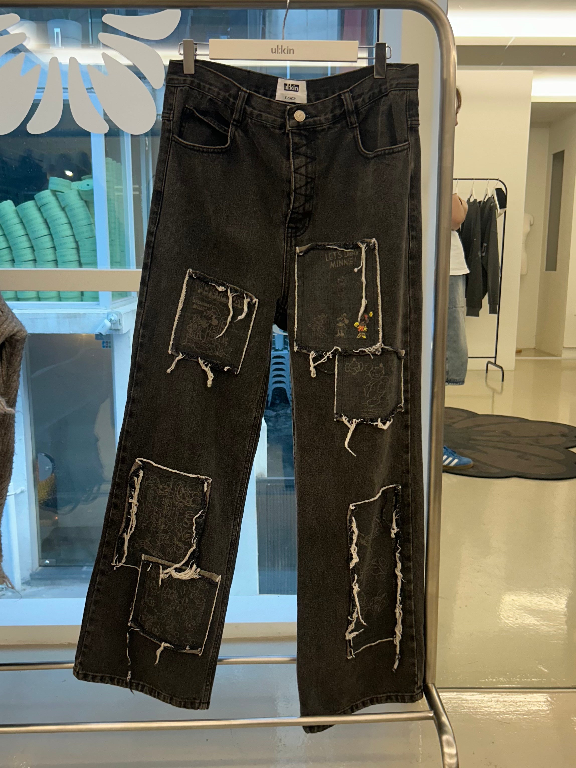 ※予約商品【ULKIN】MICKY Disney patch denim pants -black-　※12月頃より順次配送予定