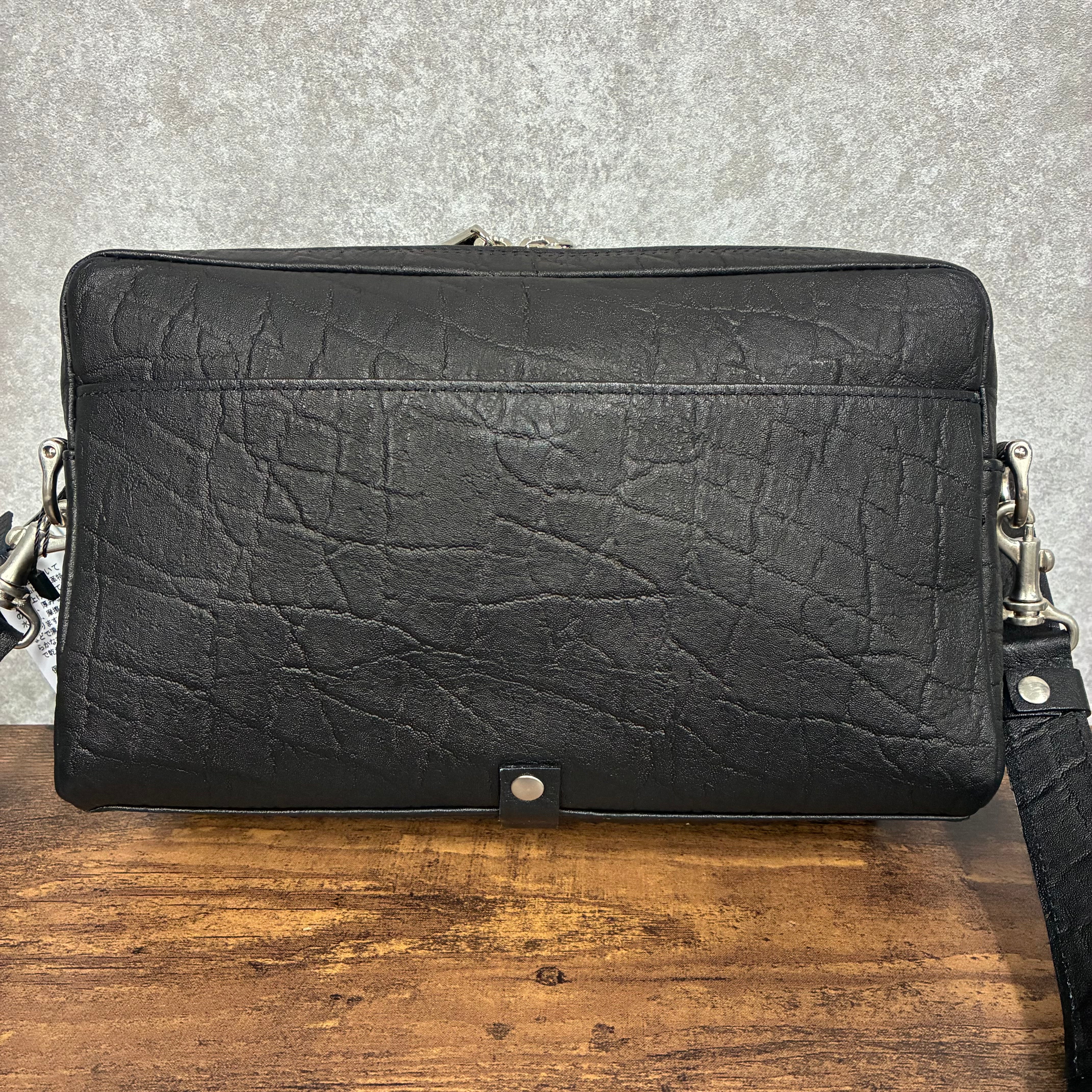 【MUL040】ショルダーバッグ　-ブラック-　エレファント型押し　レザーショルダー　※7/2〜7/12より事務所から順次発送予定