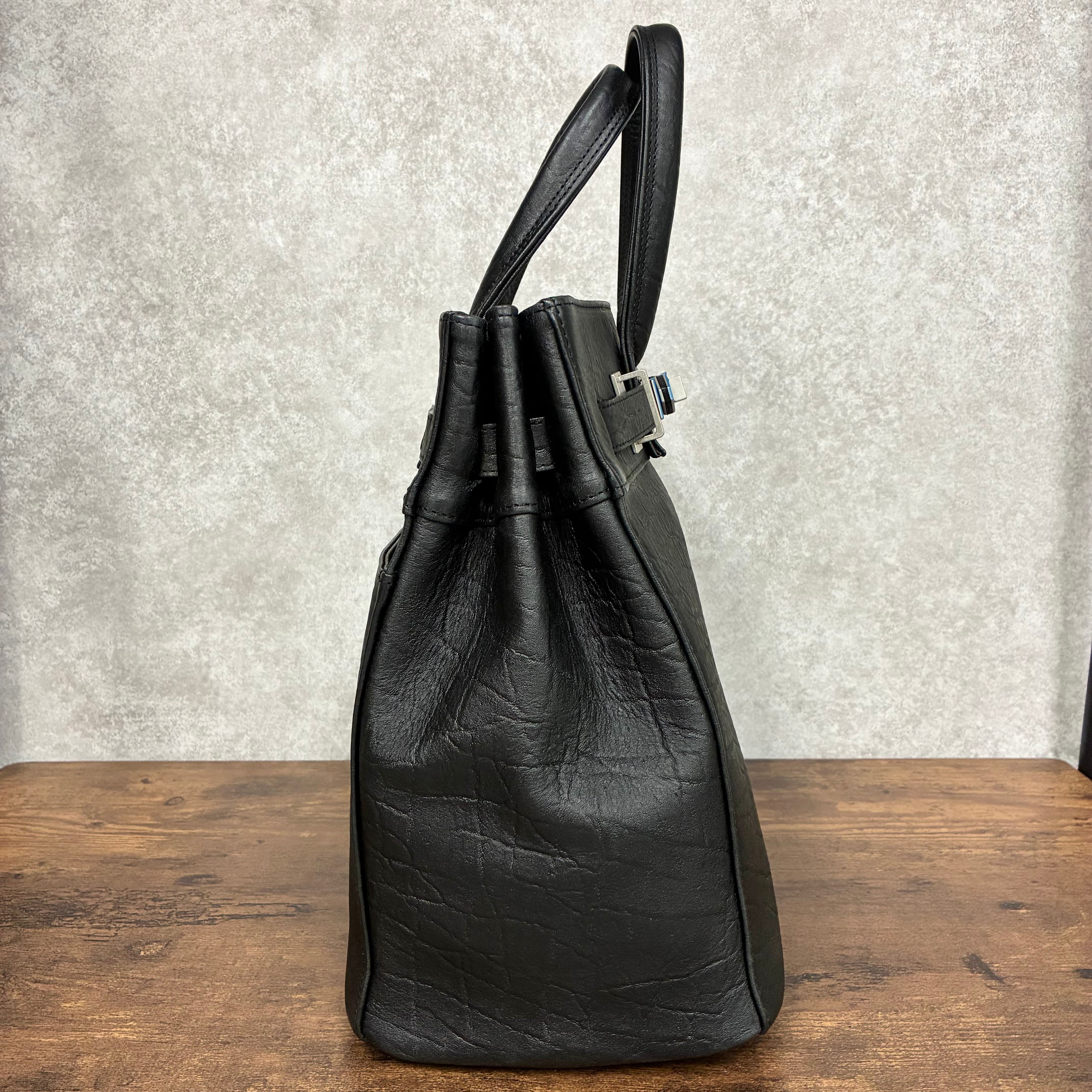 【MUL064】stud series トート　M　 - ブラック-　エレファント型押し　シルバーライン入り　※7/2〜7/12より事務所から順次発送予定
