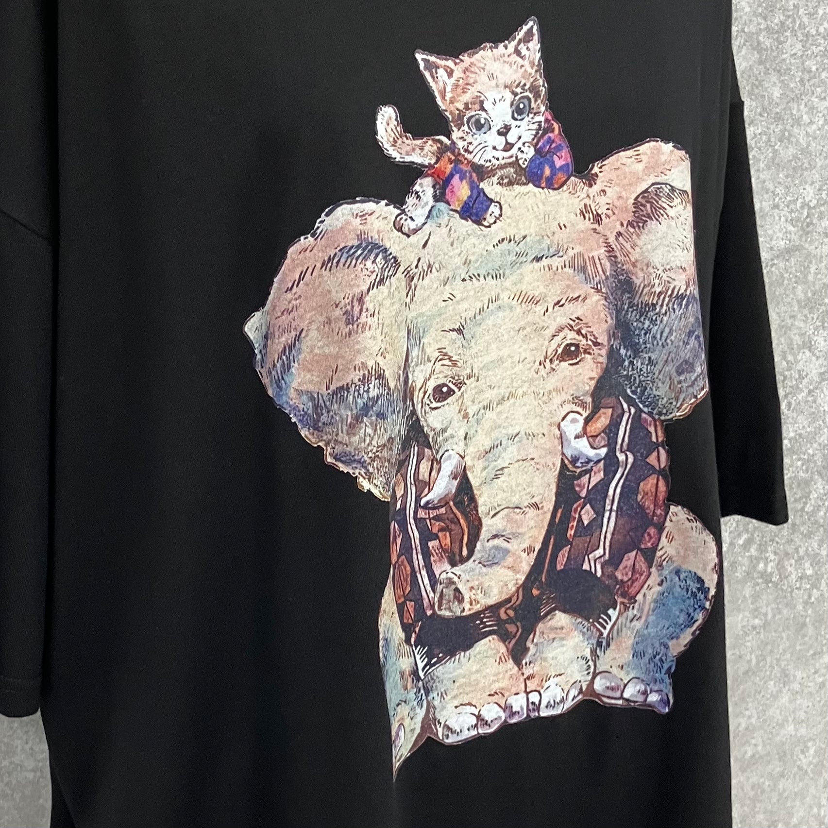 ぞうねこプリントTシャツ　-ブラック-　※7/23-29迄に順次発送予定