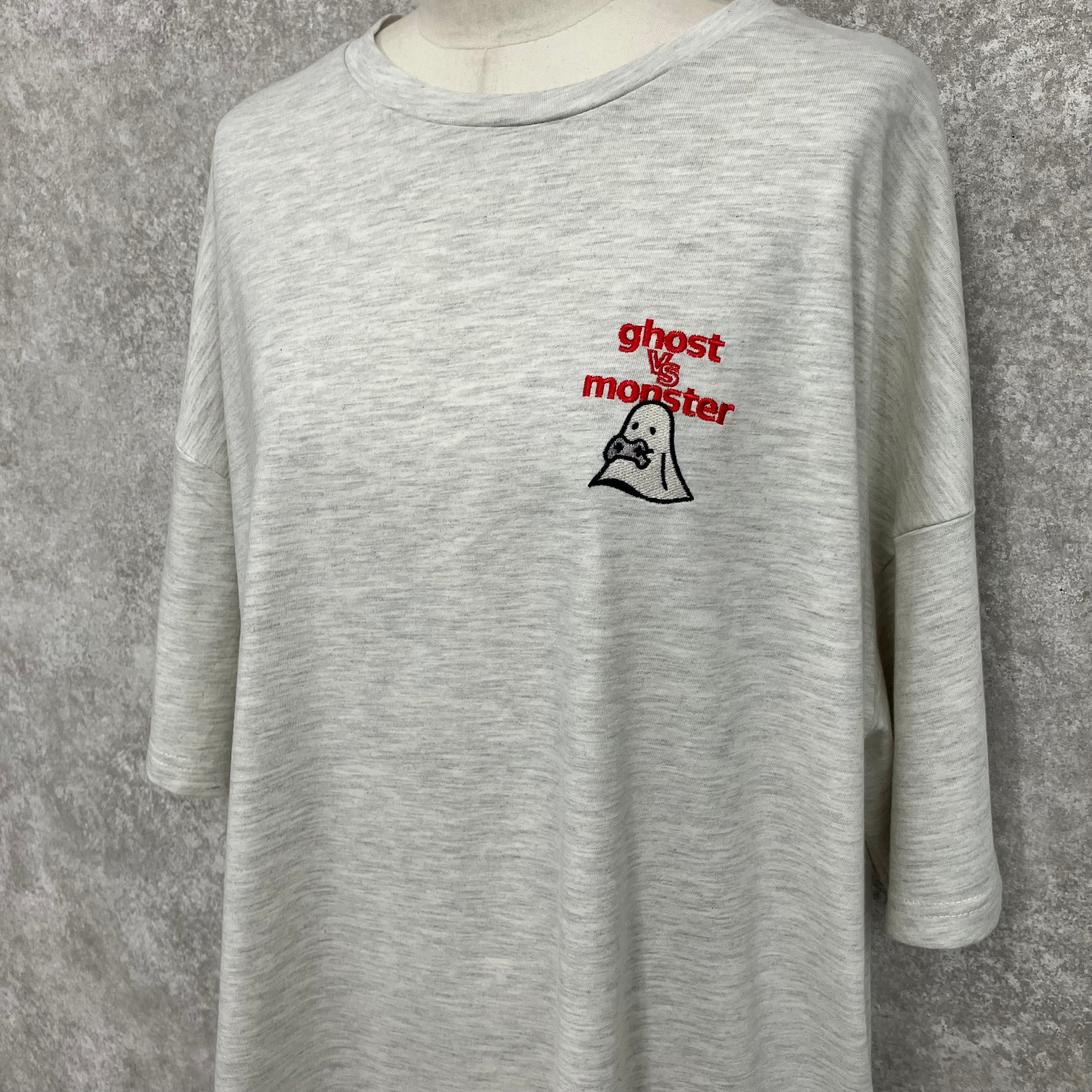ゲームおばけ刺繍&プリントBIG Tシャツ　-杢オートミール-　 ※7/30-8/5迄に順次発送予定