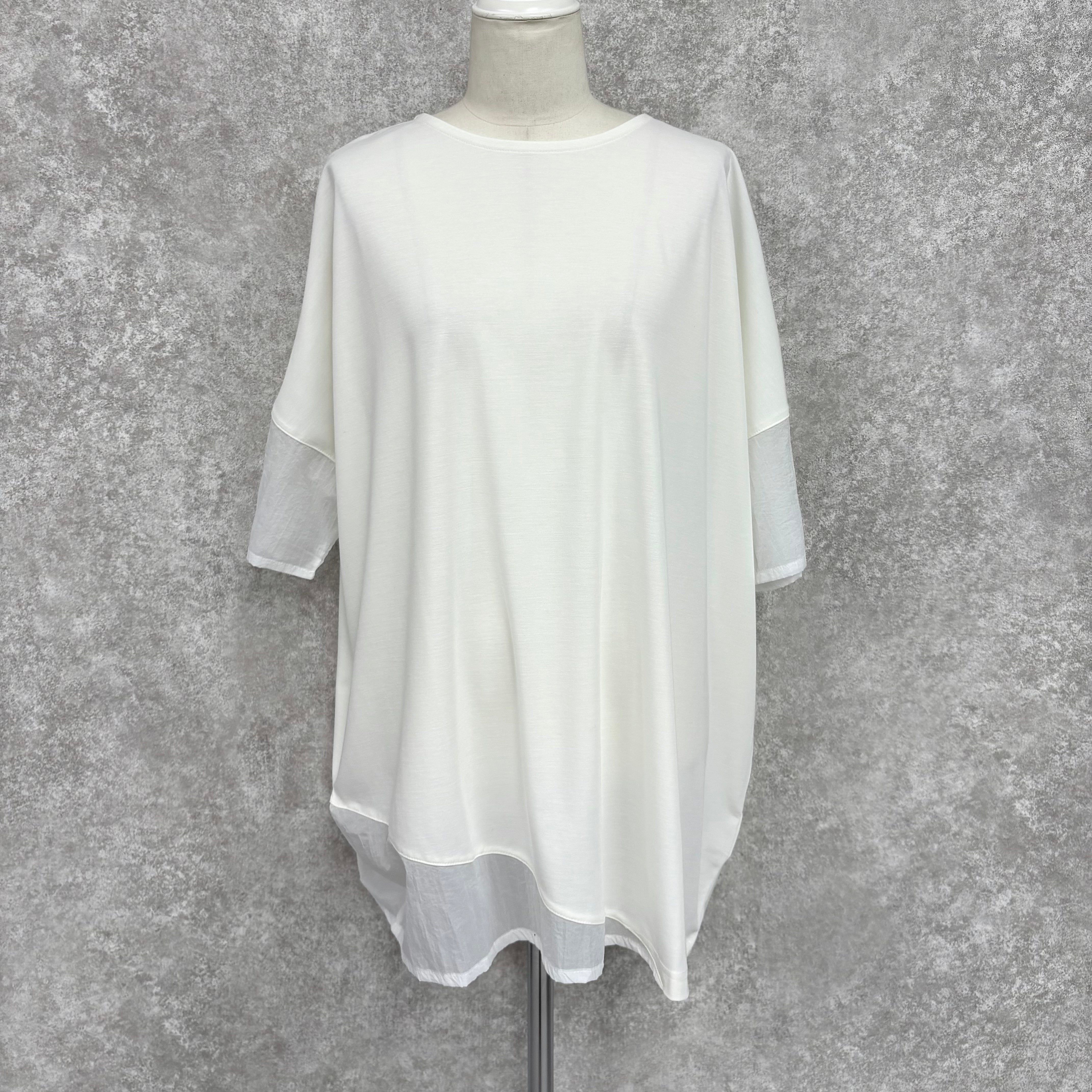 接触冷感異素材切り替えプルオーバー　-アイボリー-　※5/7〜5/13頃より順次発送予定