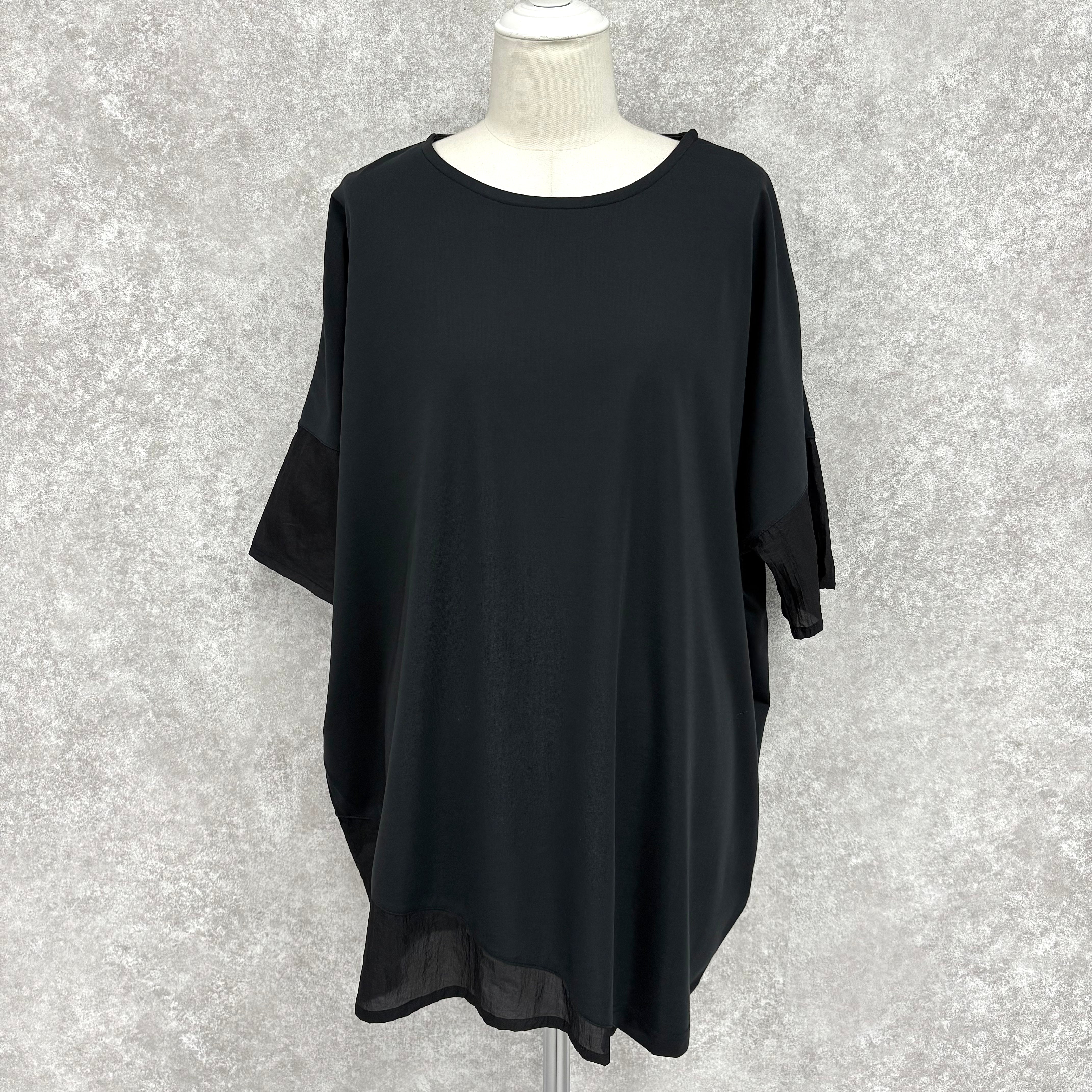 接触冷感異素材切り替えプルオーバー　-ブラック-　※5/7〜5/13頃より順次発送予定