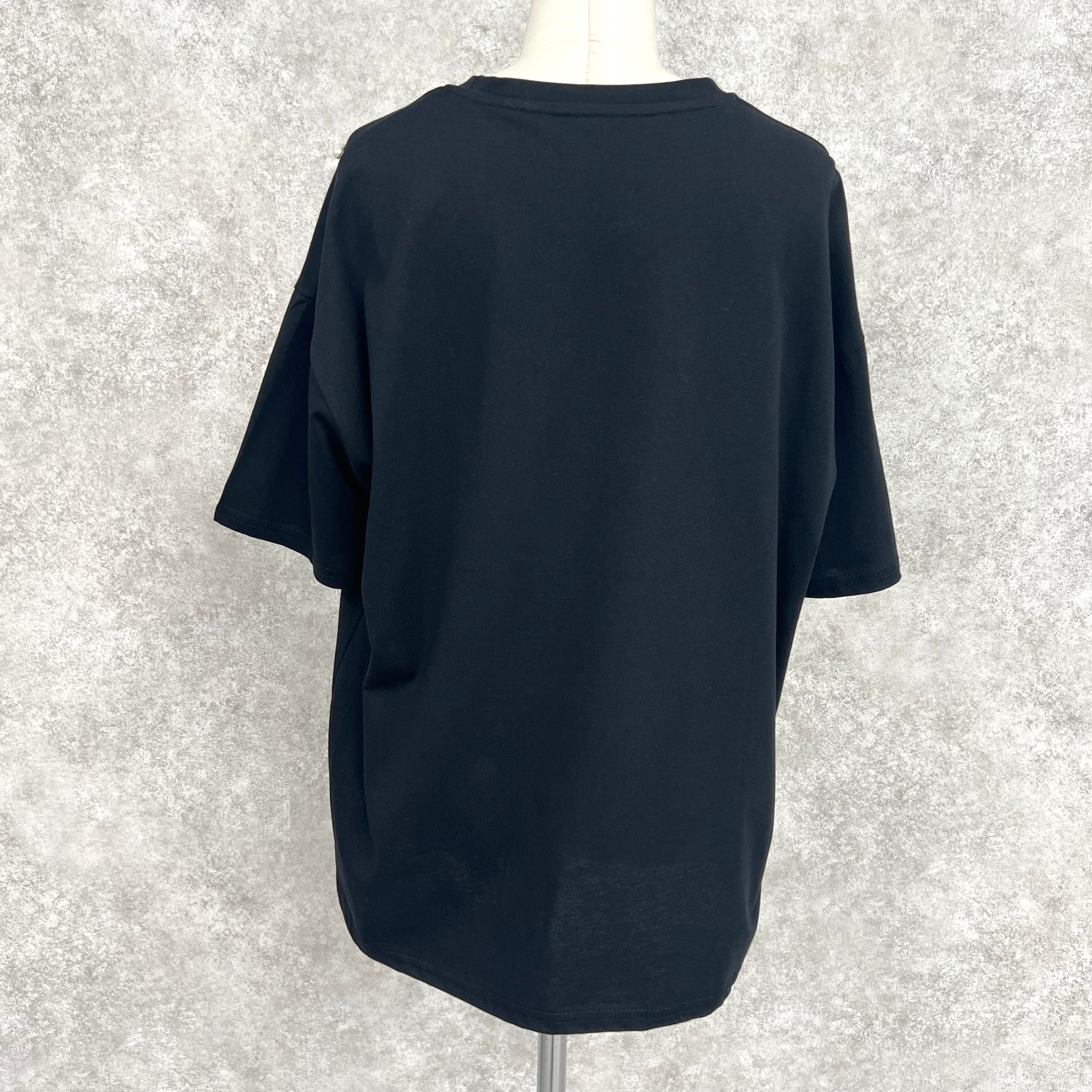 【新品未使用】黒 パール装飾付き シャツ 半袖 ベア疑似メッシュ半袖ハイネックカットソー | PEARLY GATES