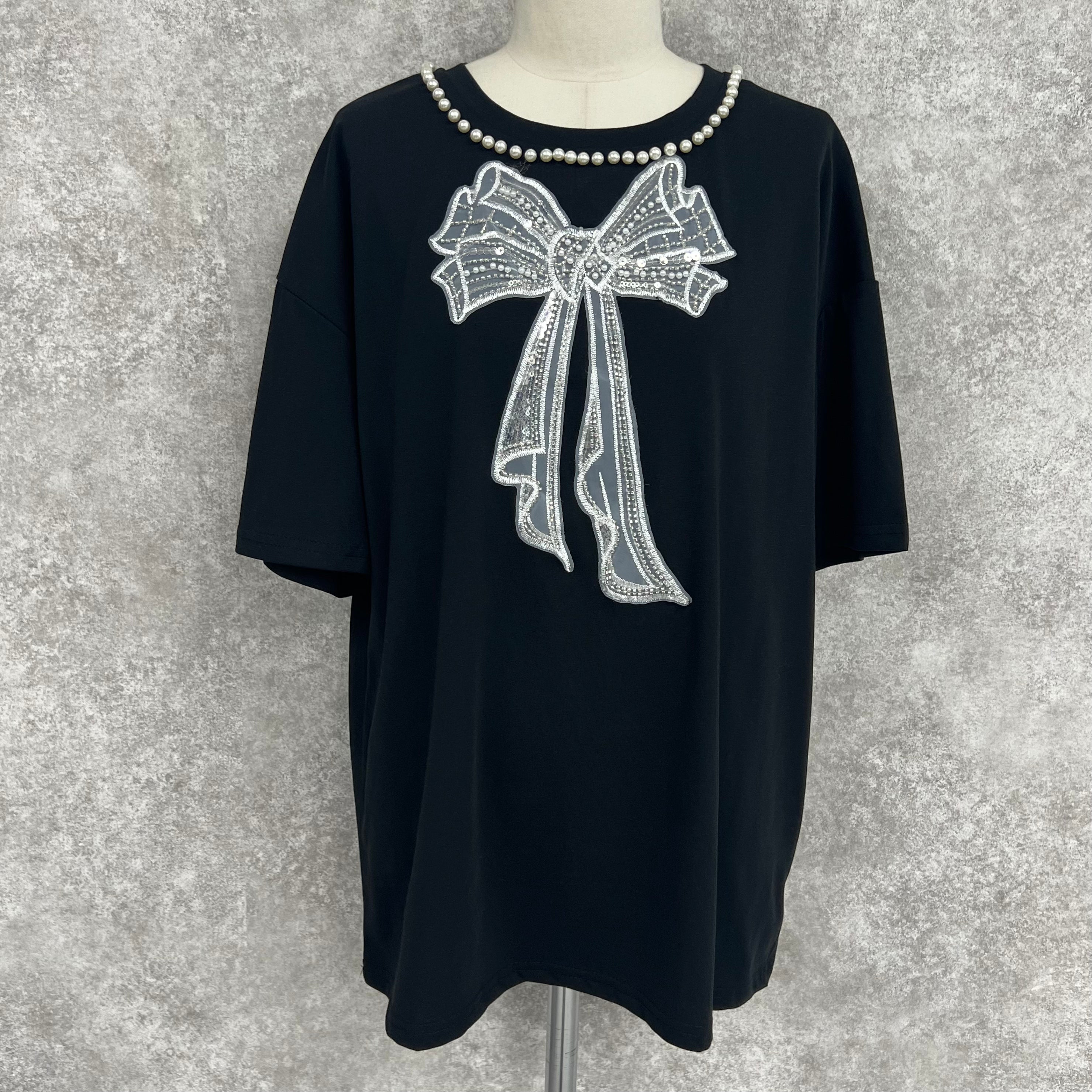 ビーズリボンTシャツ　-ブラック-　※7/9~7/15迄に順次発送予定