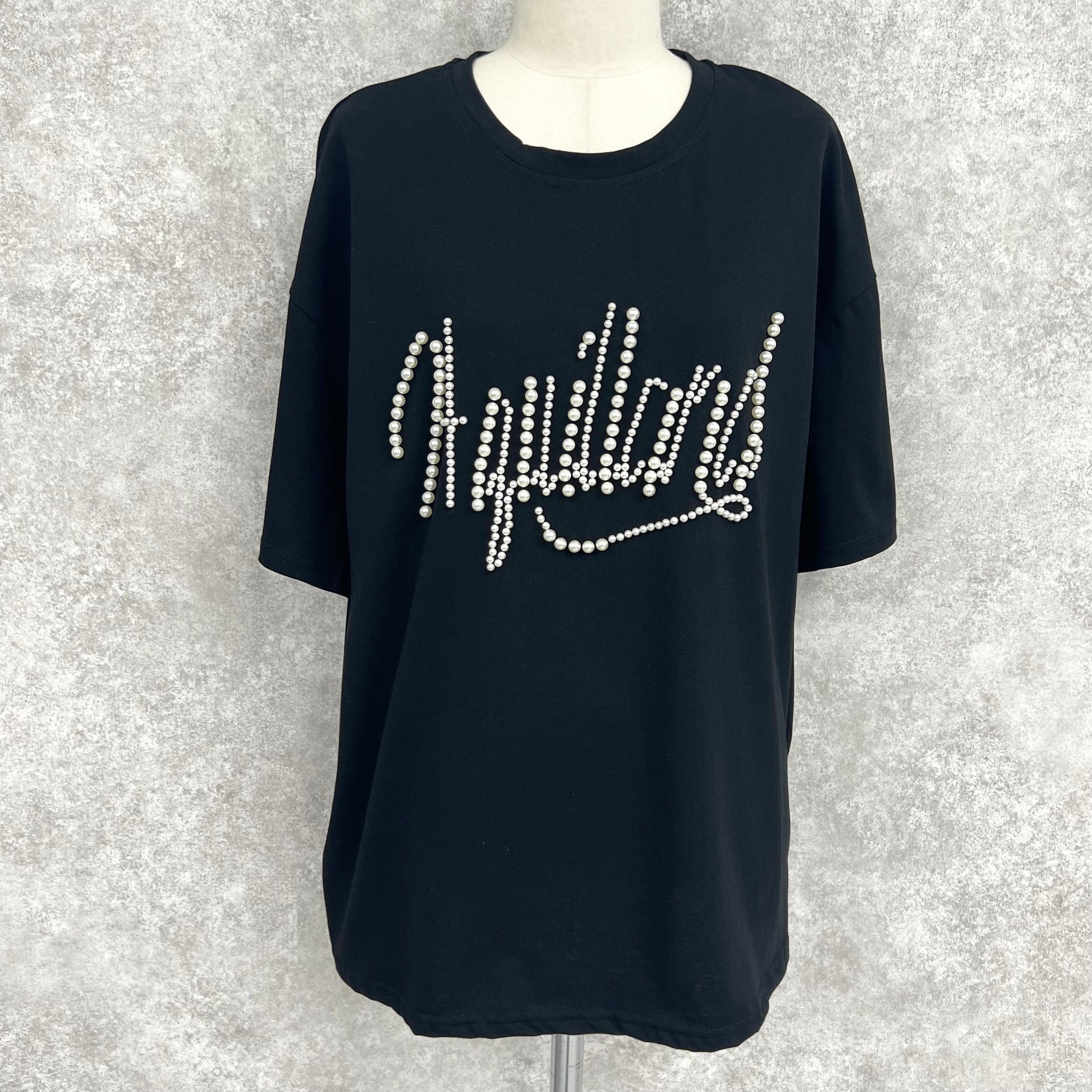 パール文字デザインTシャツ　-ブラック-　※6/25~7/1迄に順次発送予定