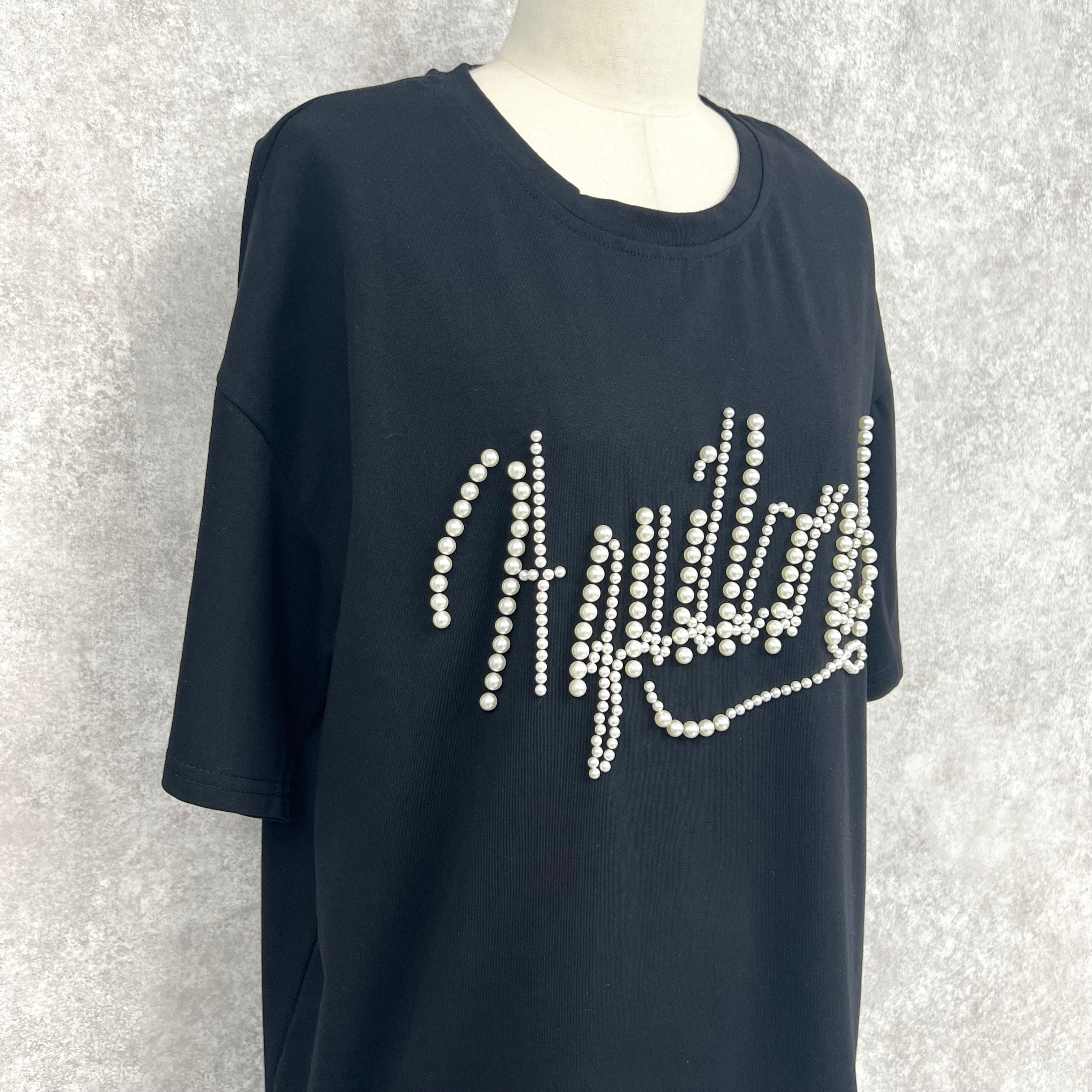 パール文字デザインTシャツ　-ブラック-　※6/25~7/1迄に順次発送予定