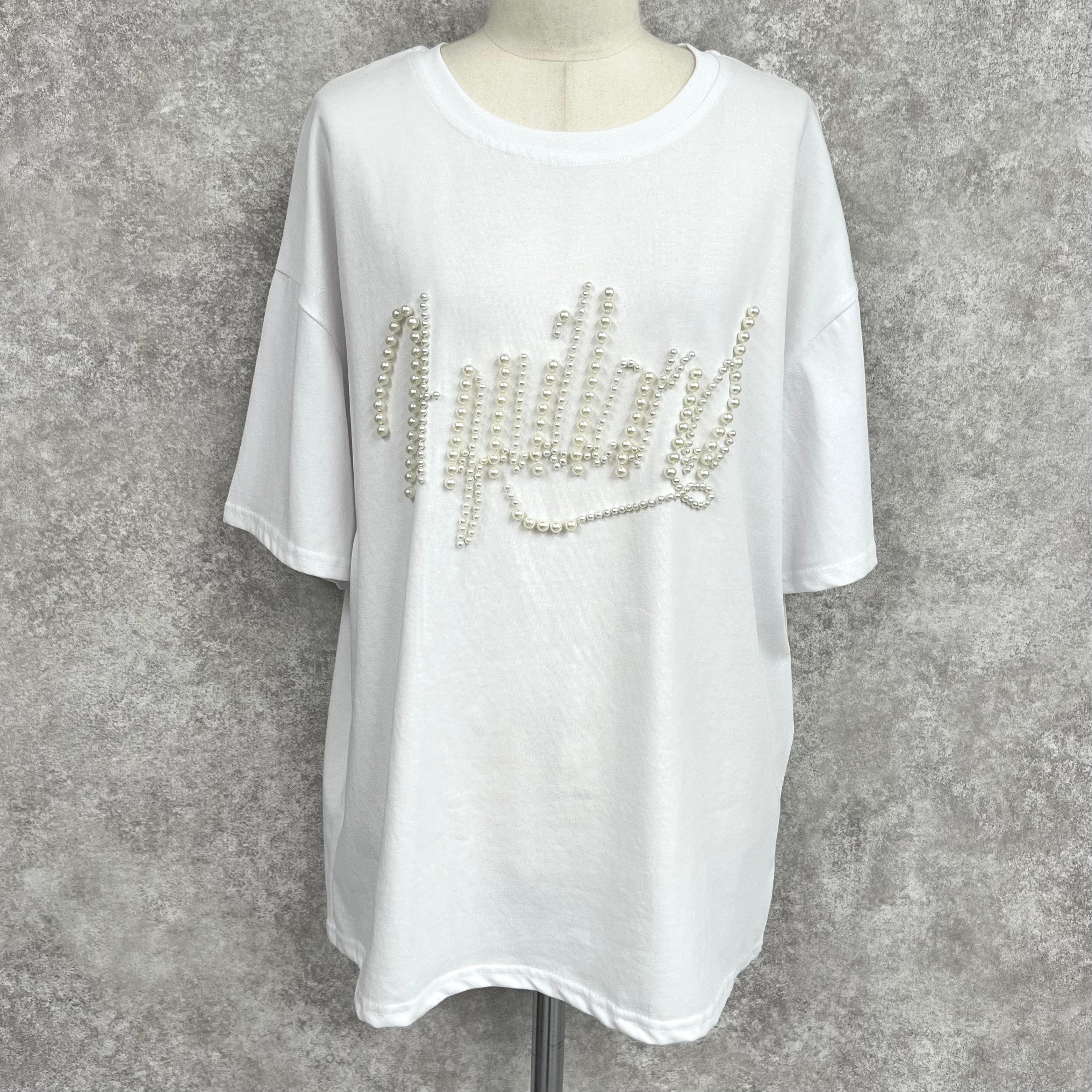 パール文字デザインTシャツ　-ホワイト-　※6/11~17迄に順次発送予定