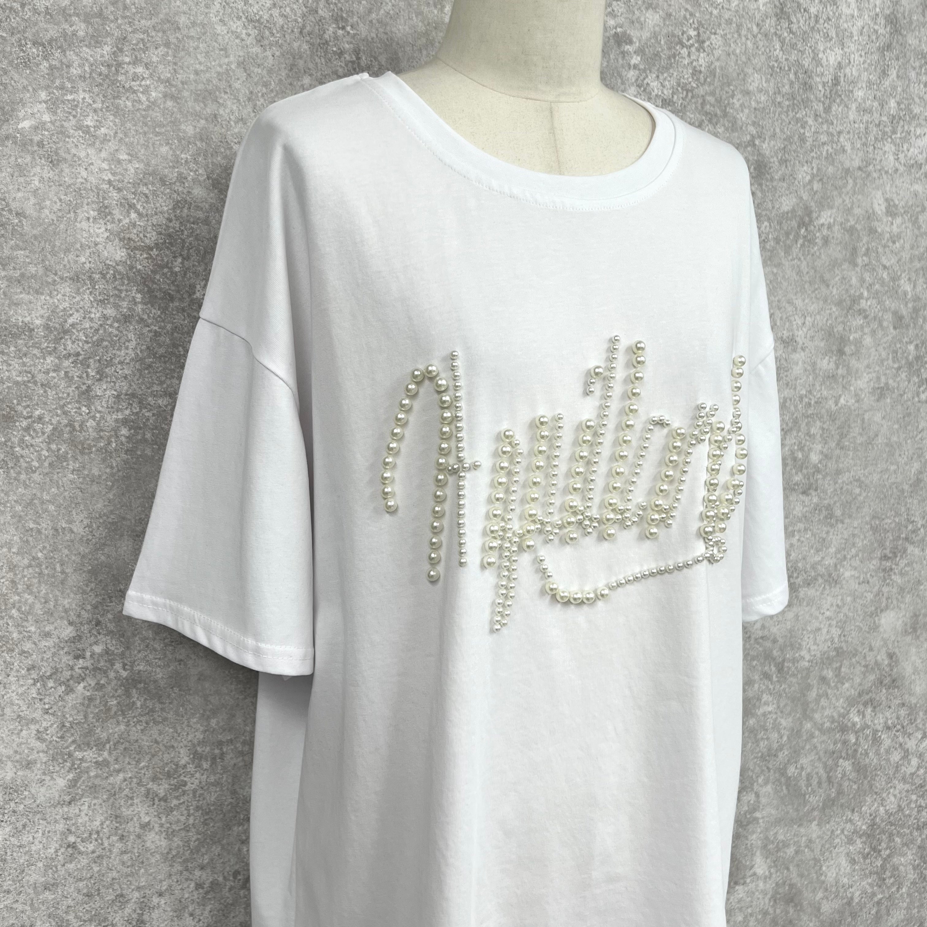 パール文字デザインTシャツ　-ホワイト-　※6/11~17迄に順次発送予定
