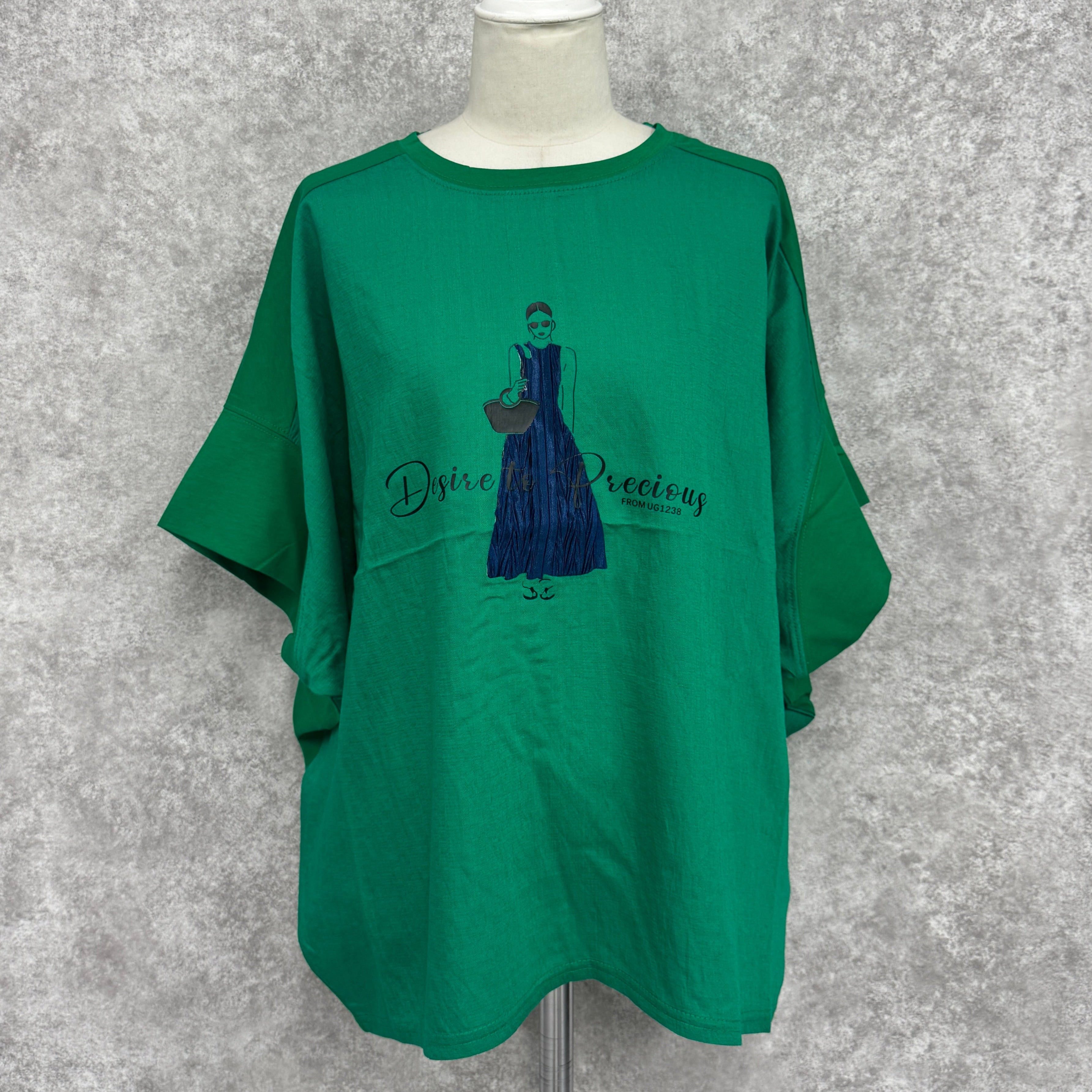 レディプリントゆったりTシャツ　-グリーン-　※7/9~7/15迄に順次発送予定