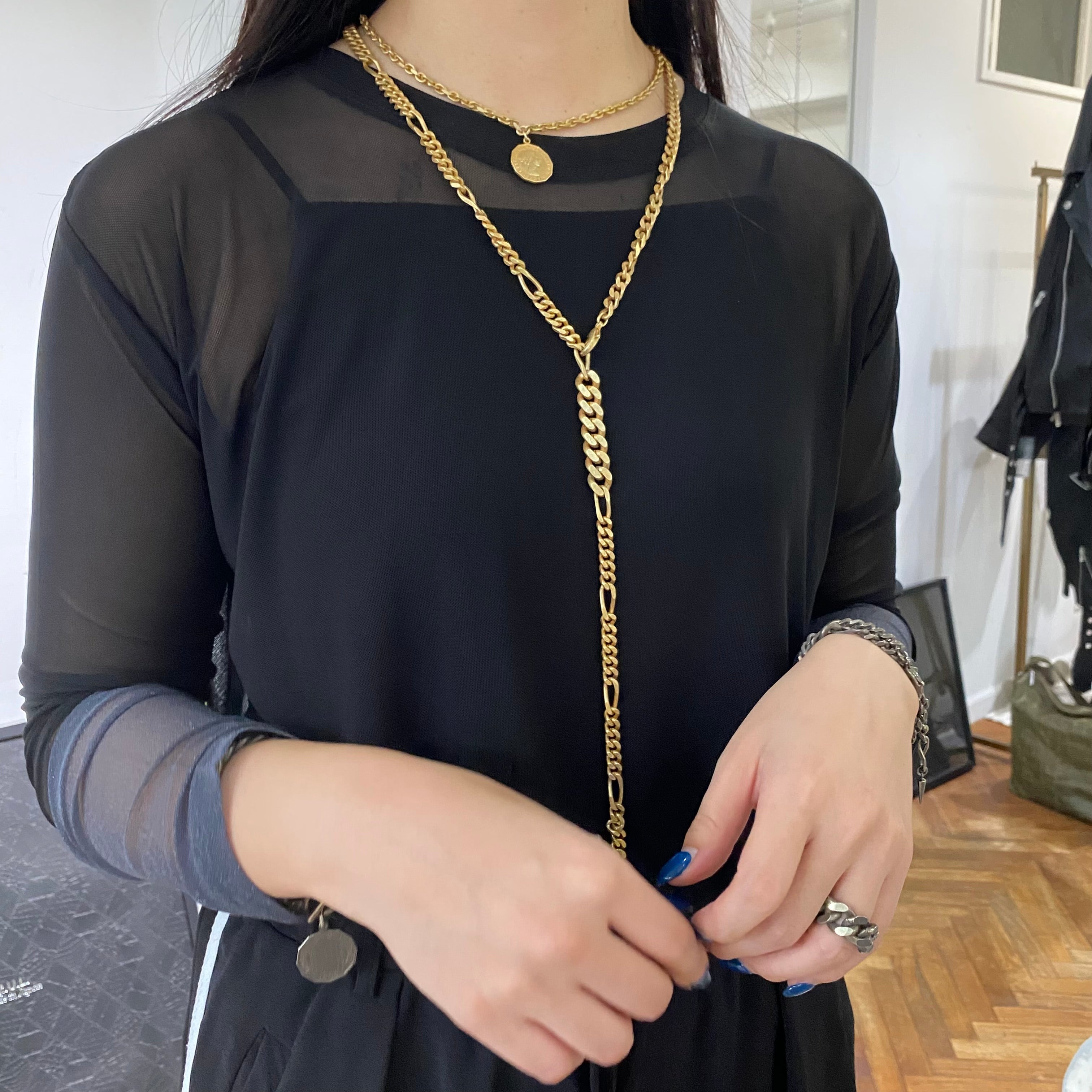 ⚠️予約【MULA001-101012】チェーンラリエットネックレス -マットゴールド-　※R7. 6月末納品予定