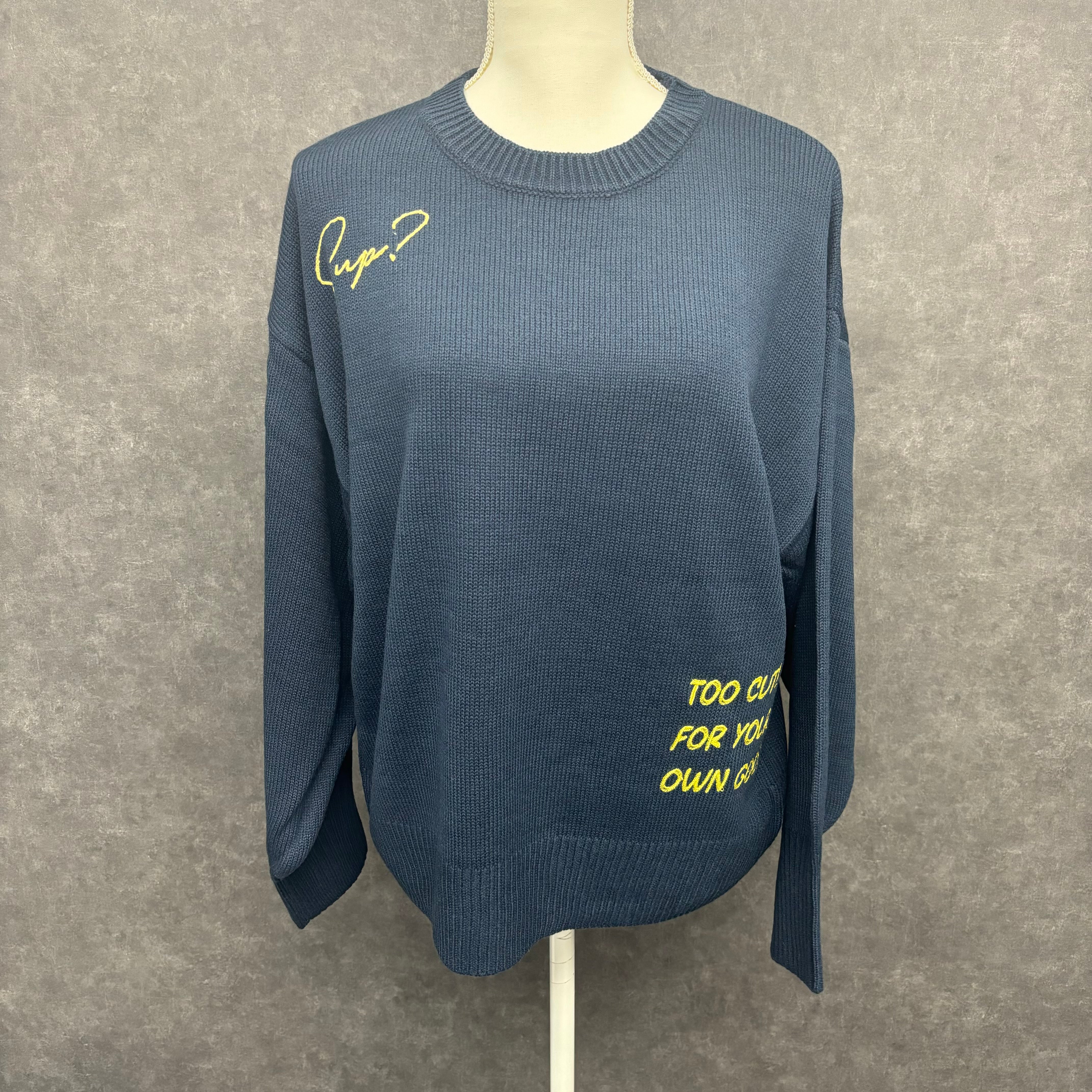 ロゴ刺繍ニットプルオーバー　ネイビー　※1/21-27頃より順次発送予定