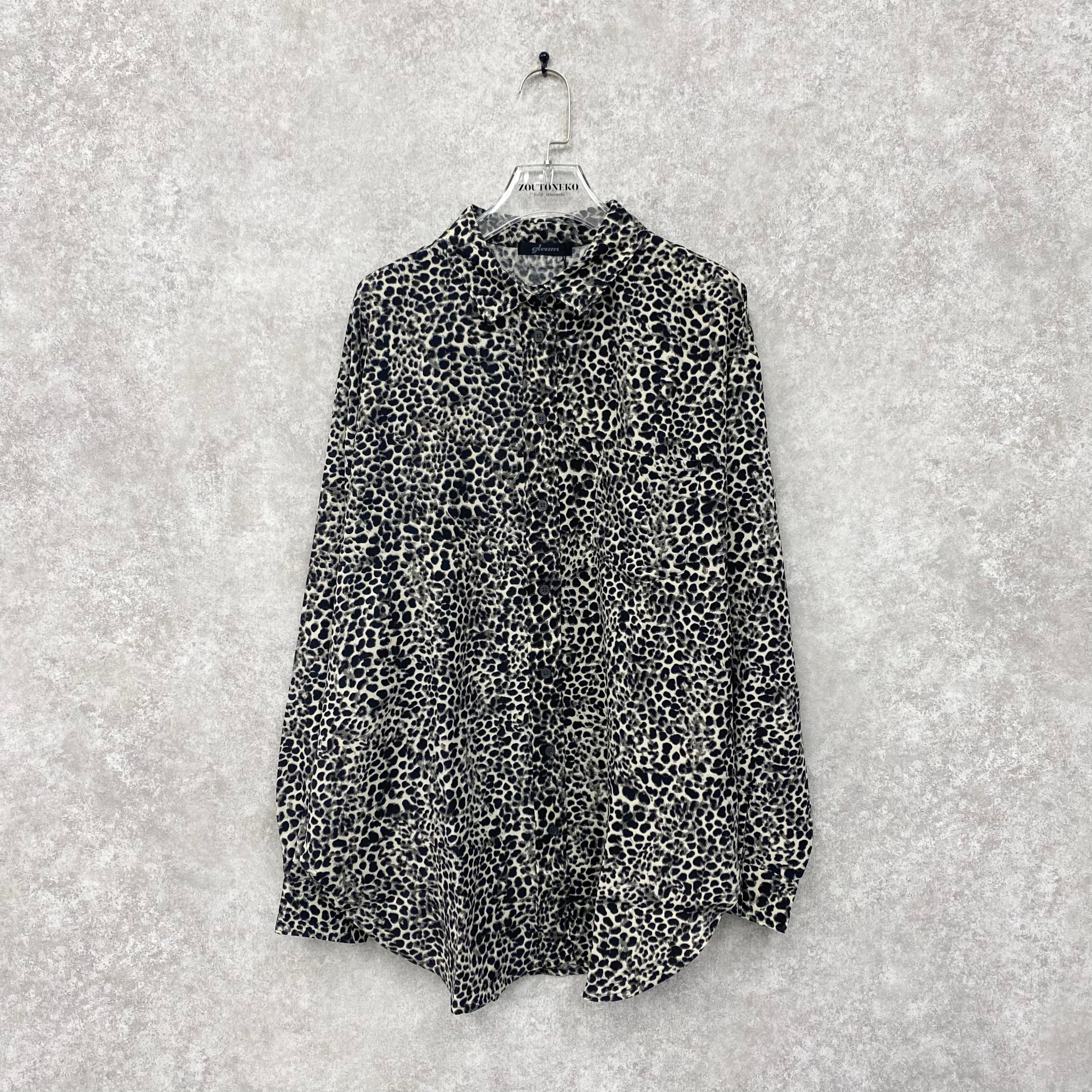ヒョウ柄BIGシャツ　グレーベース　※12/10-16より順次発送