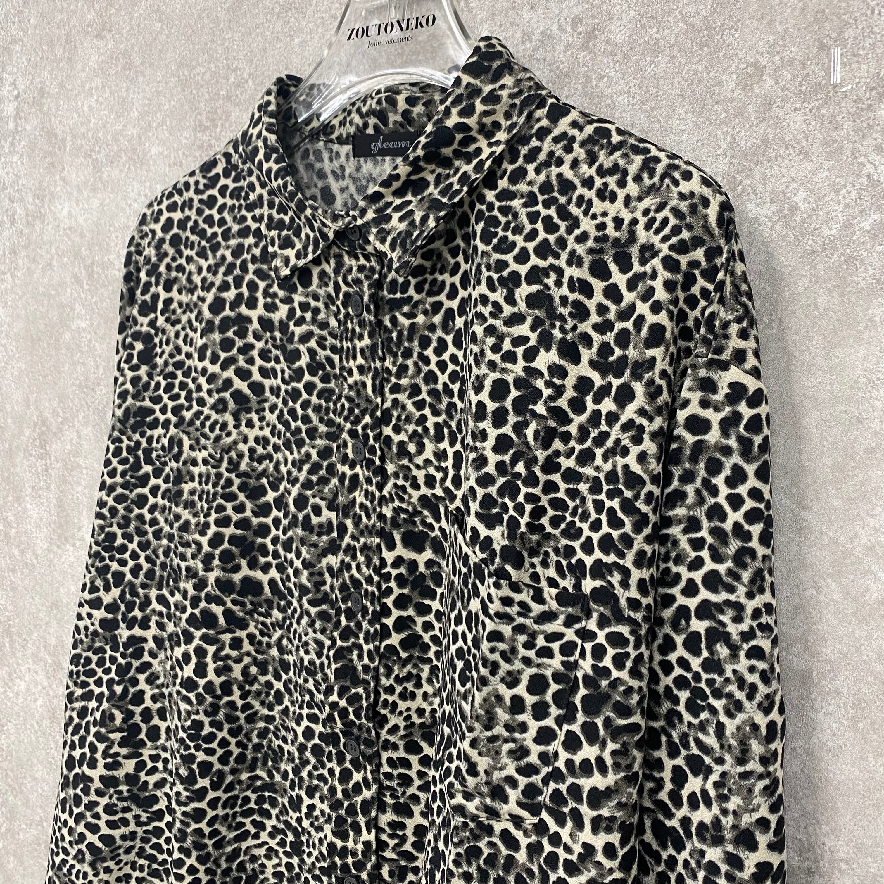 ヒョウ柄BIGシャツ　グレーベース　※12/10-16より順次発送