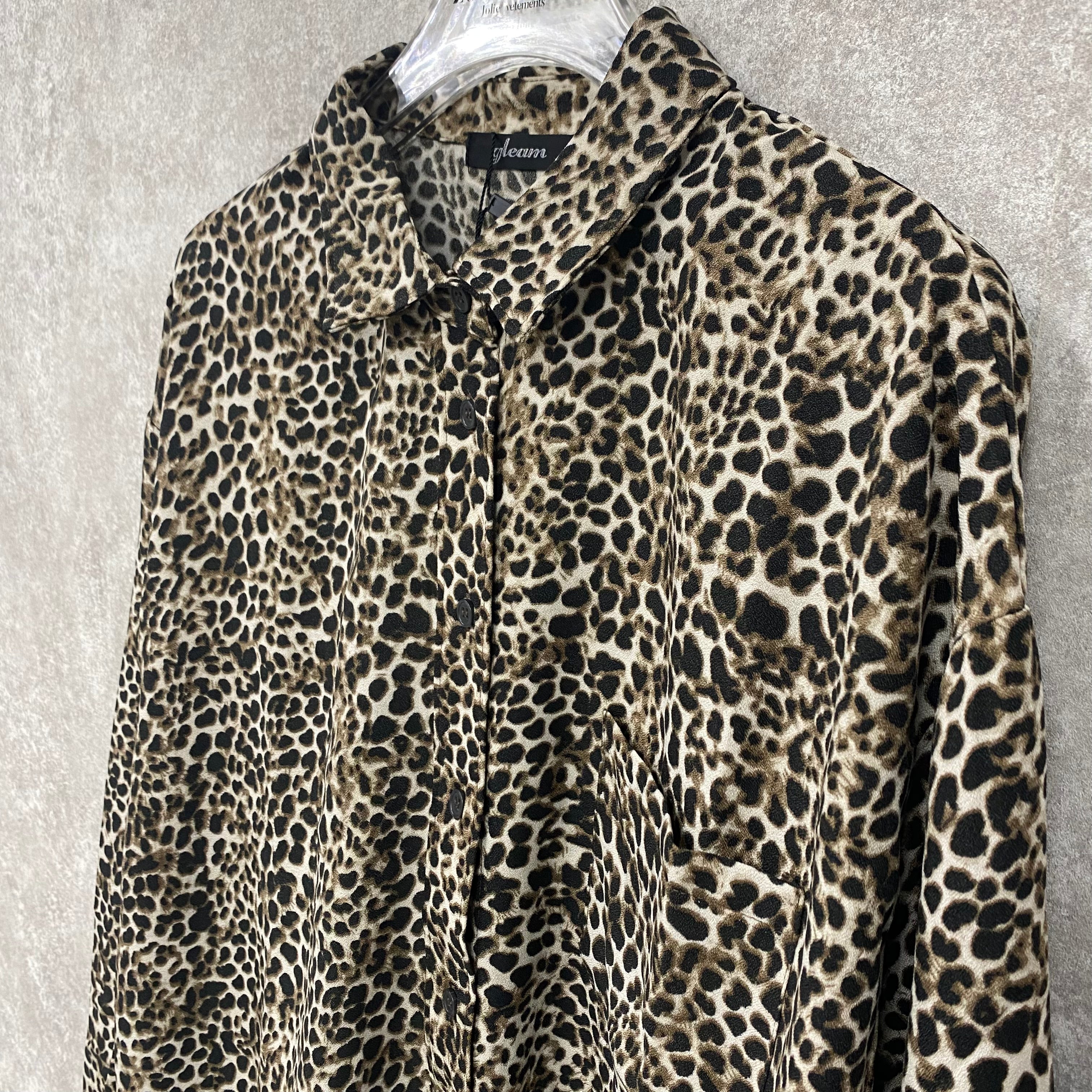 ヒョウ柄BIGシャツ　ベージュベース　※12/10-16より順次発送