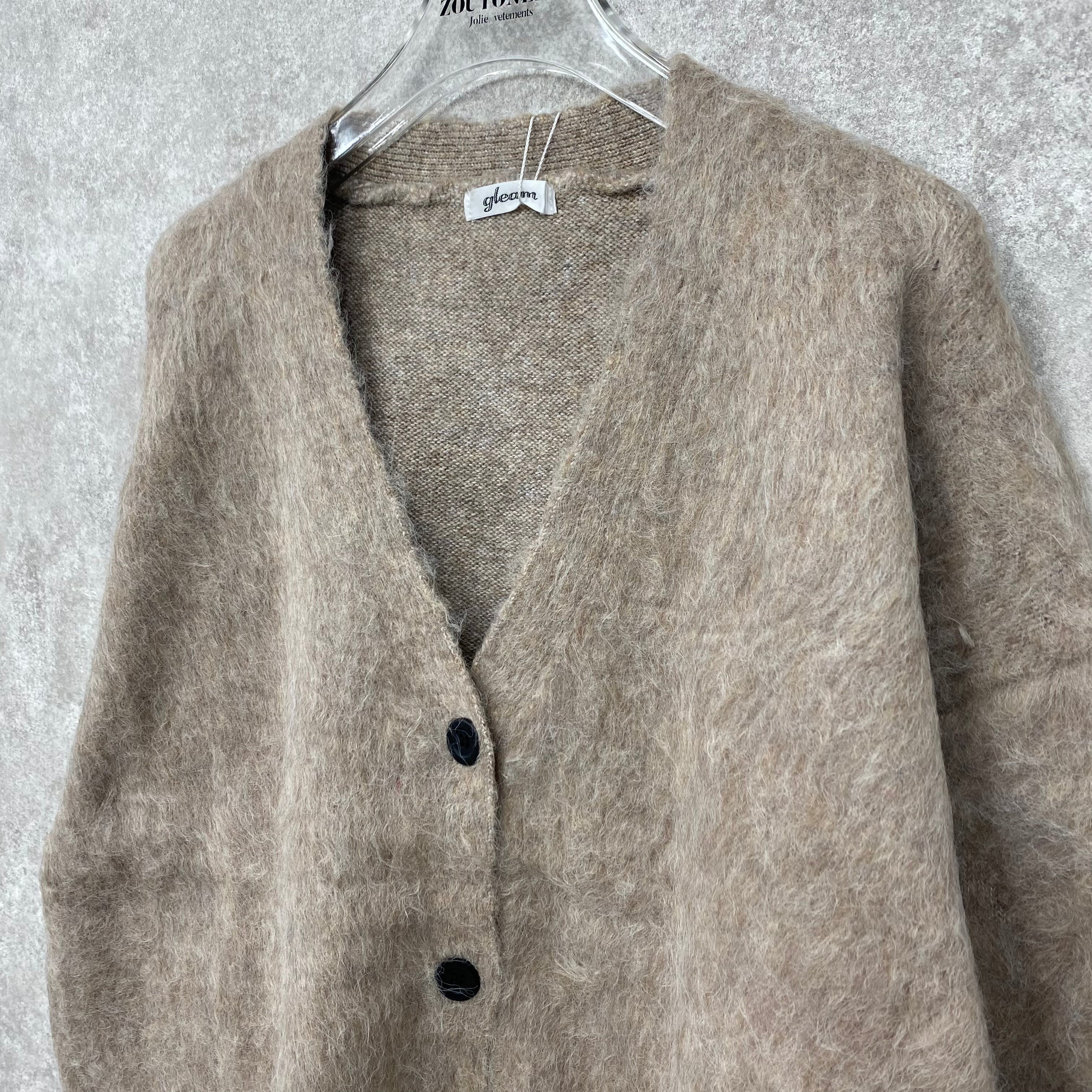 モヘアタッチシャギーVネックルーズカーディガン　モカ　※12/3-9頃より順次発送予定