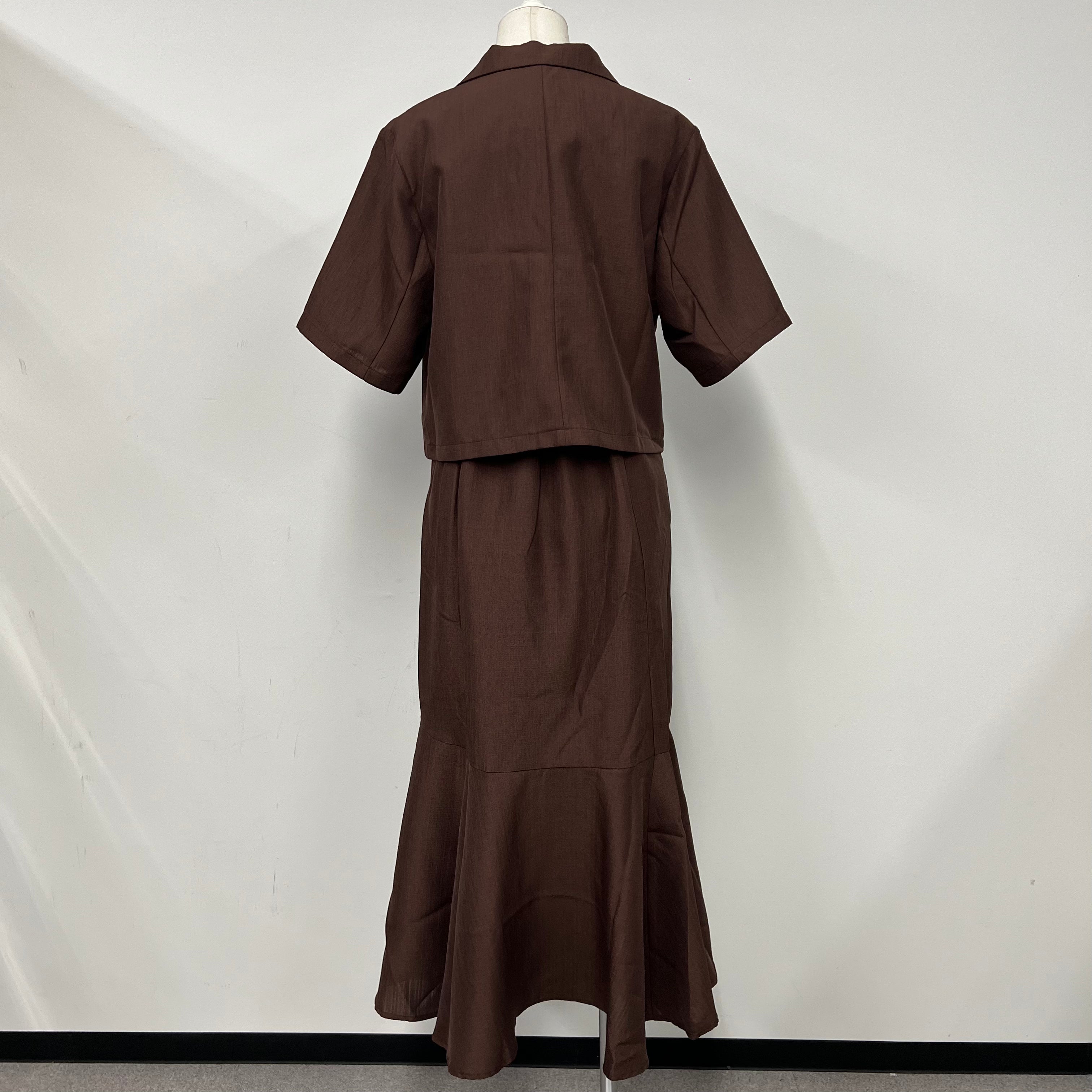 リネンライクジャケット×ワンピースセット ブラウン ※5/28〜6/3頃より順次配送予定