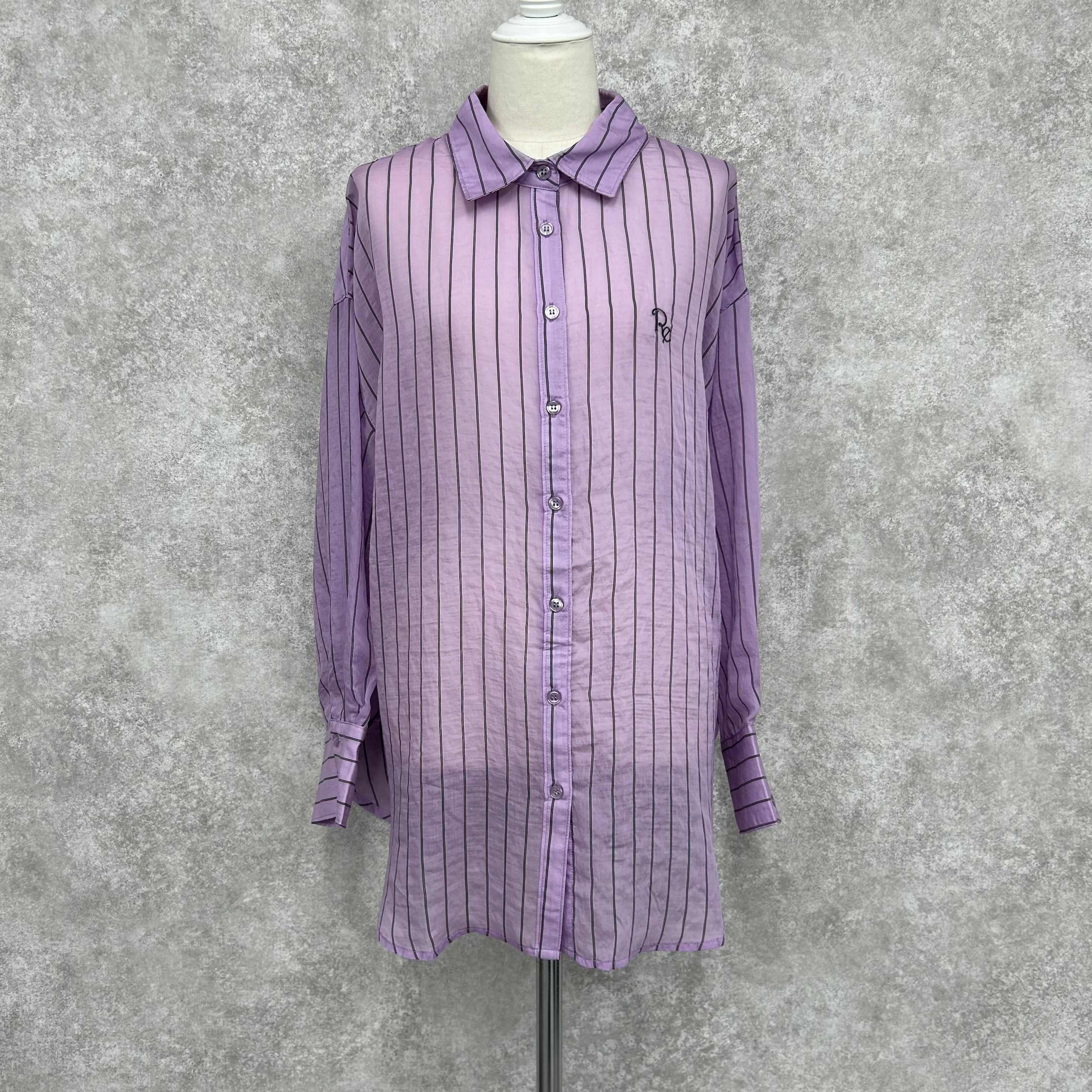 【343150#24】ストライプシアーロゴ刺繍BIGシャツ 　-ピンクパープル-　※5/28~6/3より順次発送