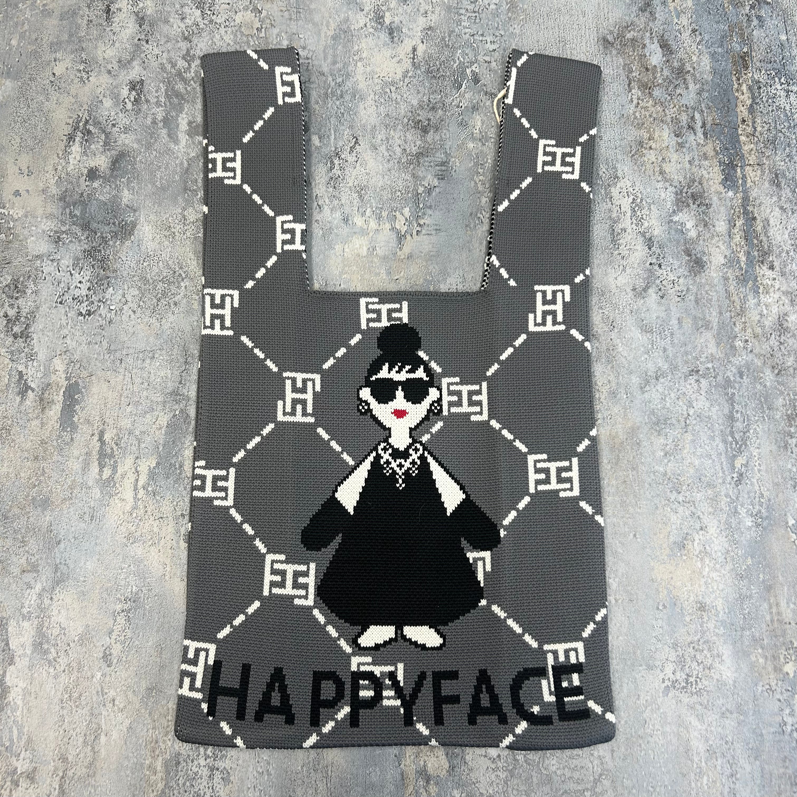 【HAPPYFACE】エマニットバッグ　モノグラム　ブラック　※8/6〜8/12より順次発送予定