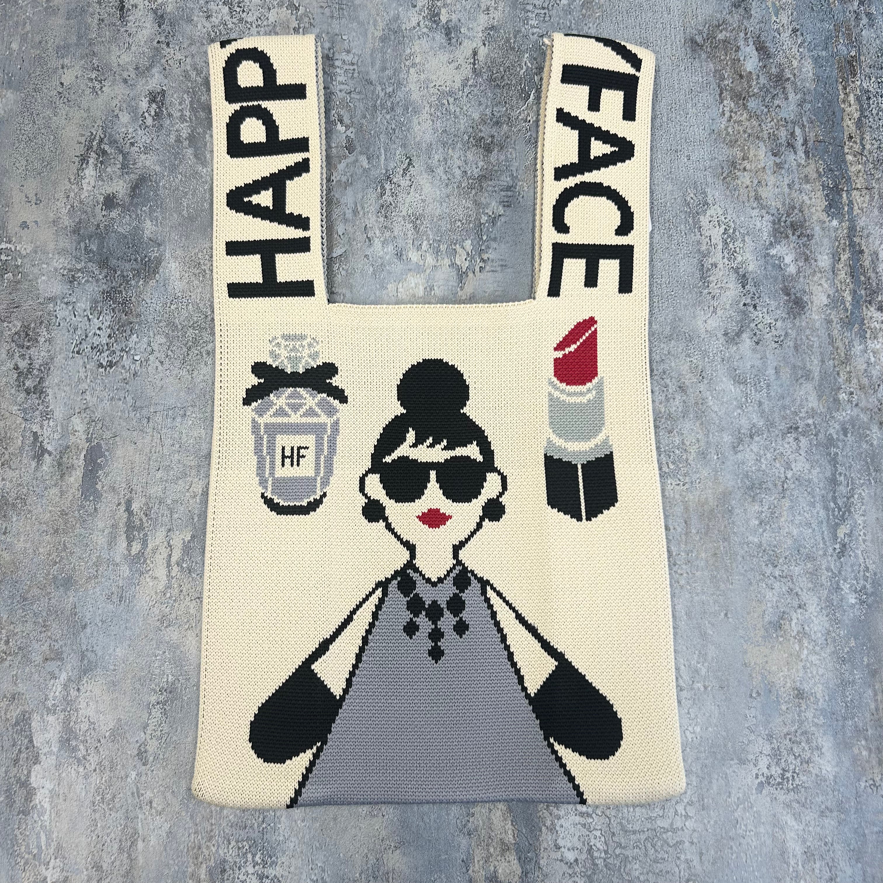 【HAPPYFACE】エマニットバッグ　ロゴとアイコン　グレー　※9/10〜16より順次発送