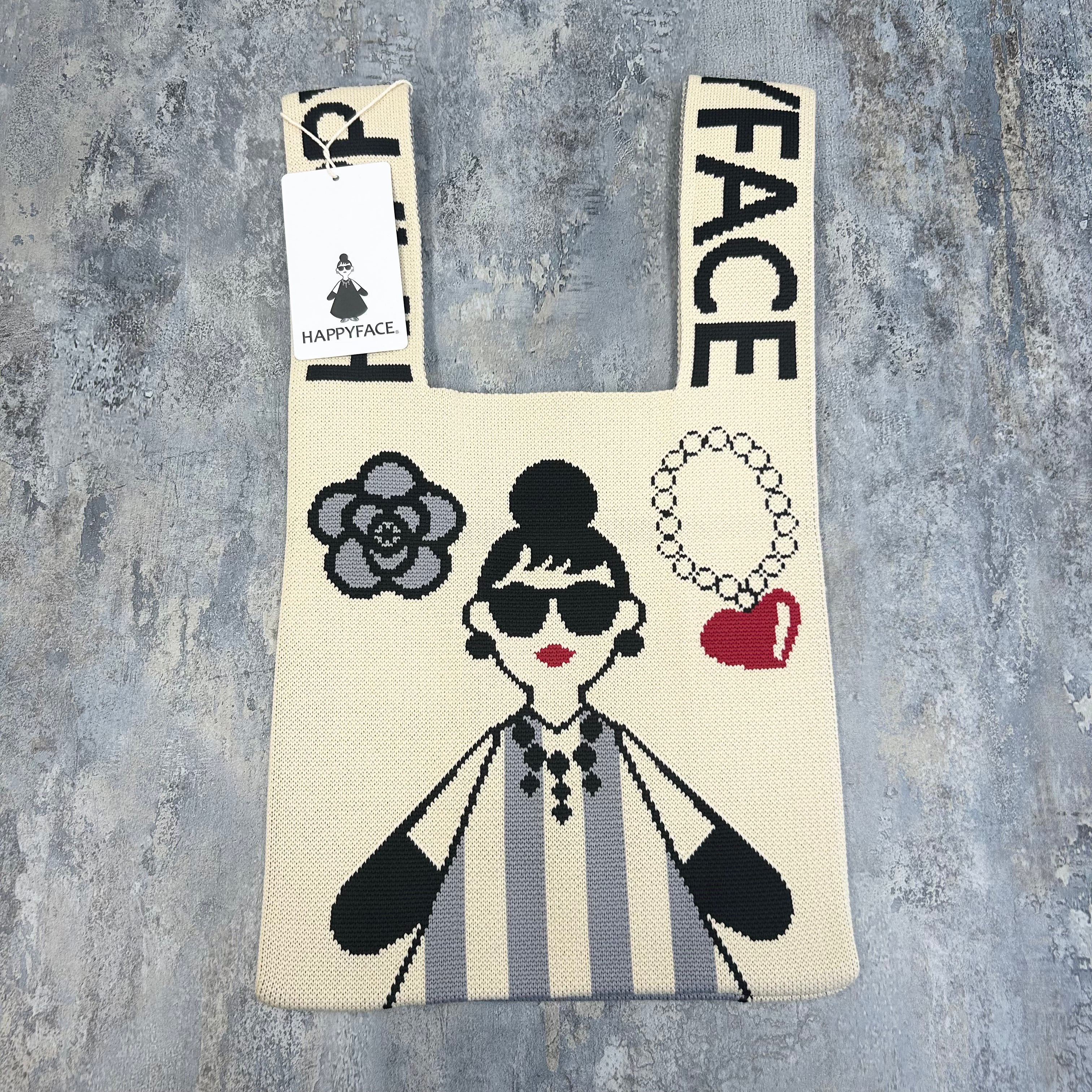 【HAPPYFACE】エマニットバッグ　ロゴとアイコン　グレー　※9/10〜16より順次発送