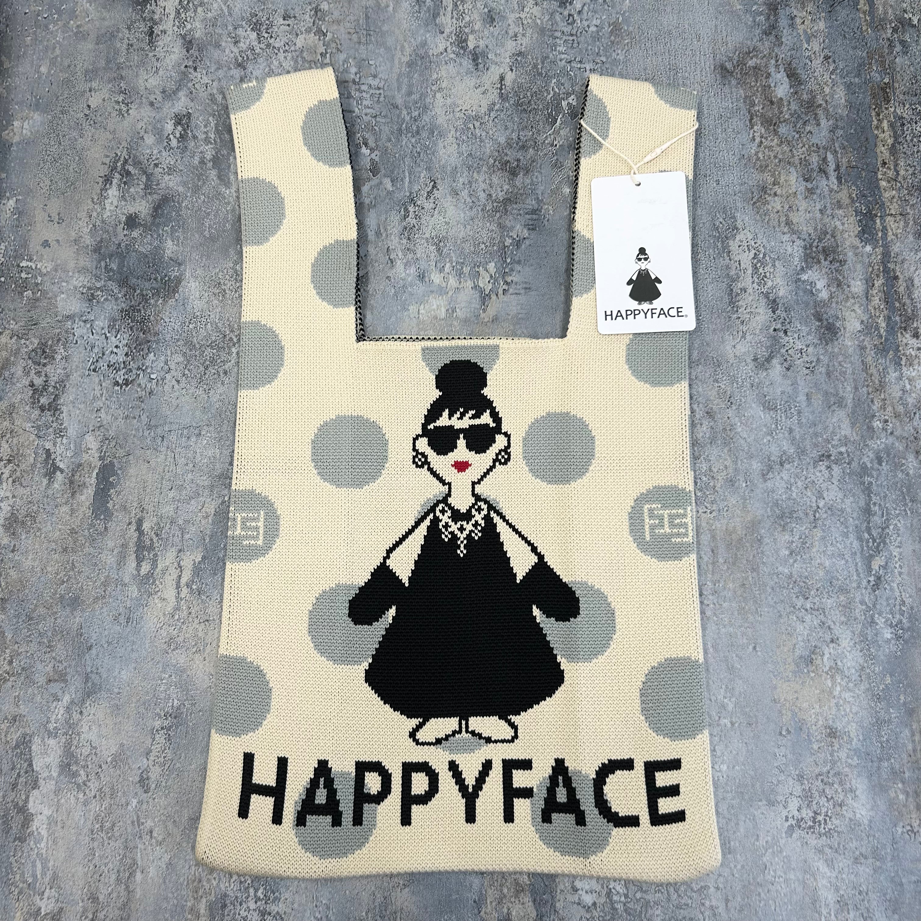 【HAPPYFACE】エマニットバッグ　ドット　グレー　※9/10〜16より順次発送