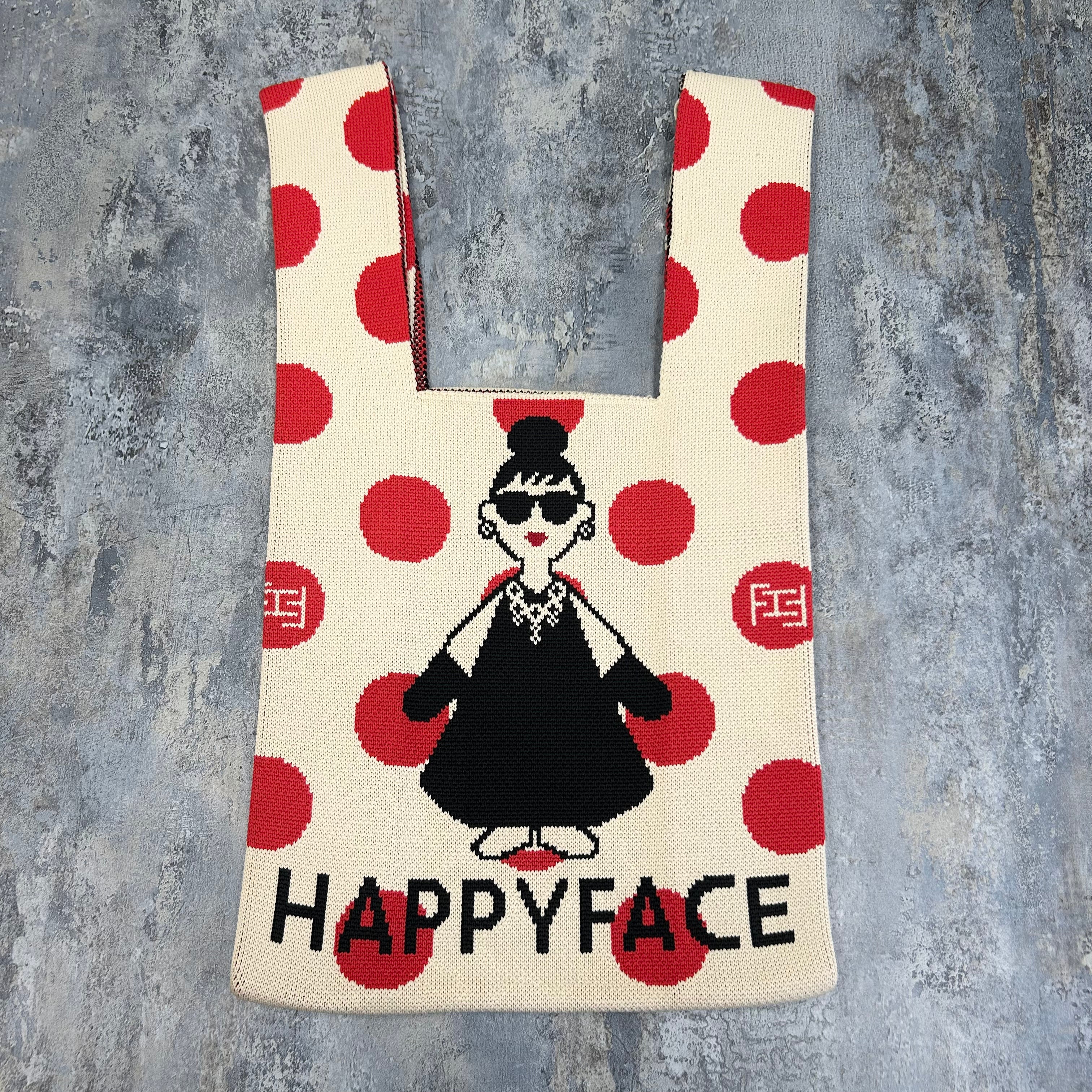 【HAPPYFACE】エマニットバッグ　ドット　レッド　※9/10〜16より順次発送予定