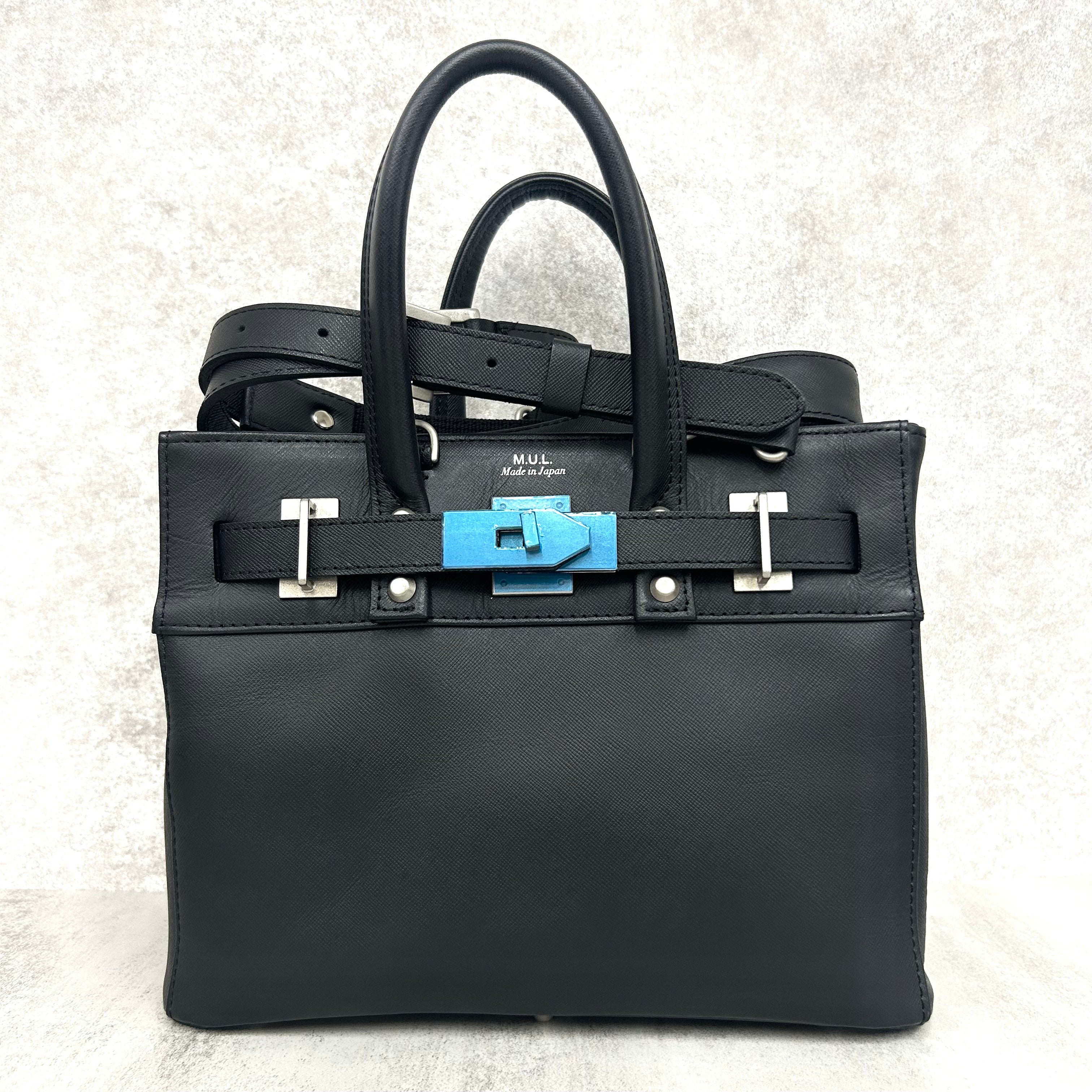 【M.U.L.】ショルダートートSS　ブラック エンボス加工 マットシルバー金具　※1週間前後で事務所より発送