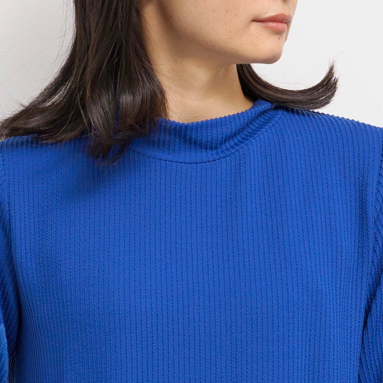 ジャガードリブハイネック長袖プルオーバー　-ブルー-　※1/21~27頃より順次発送予定