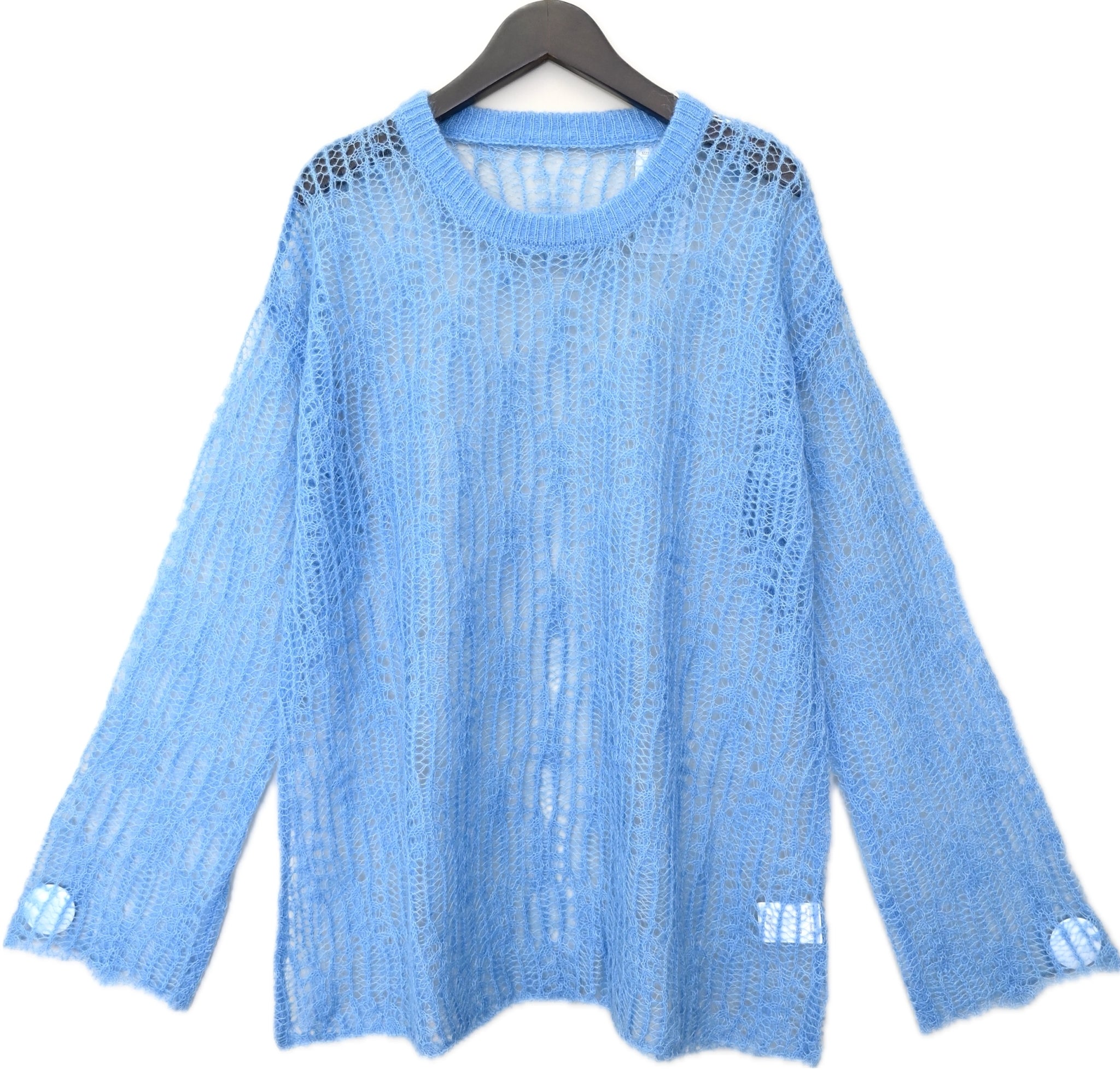 【返品不可】透かし編みチュニックプルオーバー -ブルー-　※2/26〜3/4頃より順次発送予定
