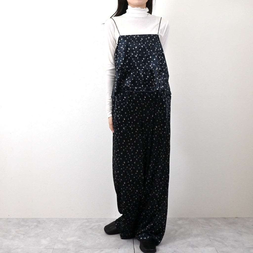 小花柄ベロアラフパンツ -ネイビー-　※12/3〜12/9頃より順次発送予定