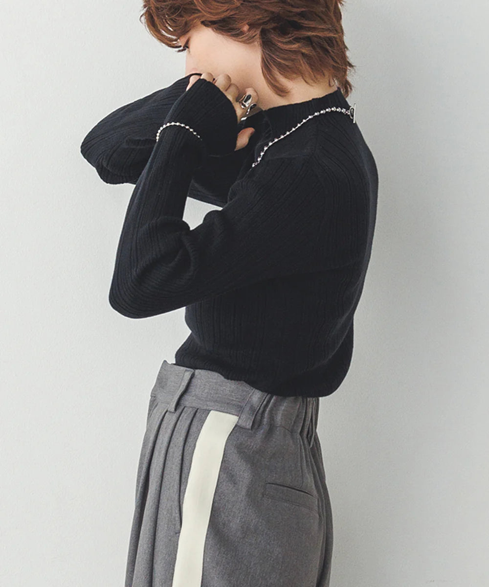 【hunch】やわもちヤーン ランダムリブニット　-ブラック-　※11/26〜12/2頃より順次発送予定