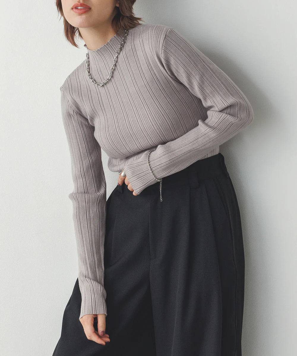 【hunch】やわもちヤーン ランダムリブニット　-グレージュ-　※11/26〜12/2頃より順次発送予定