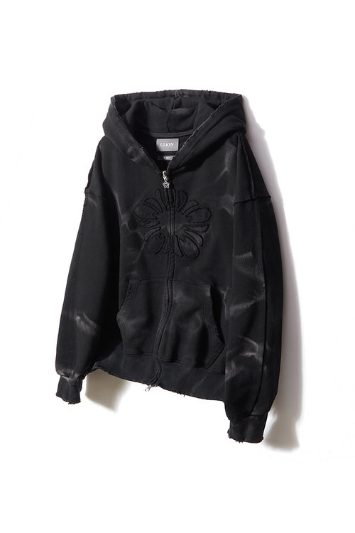 ※予約商品【ULKIN】MUGUNG Bleach Washed Cotton Hoodie Zip-up_Black　※12月頃より順次配送予定