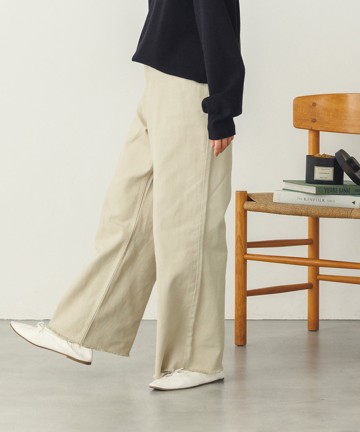 【hunch】コットンツイル2WAYワイドパンツ　イエロー　※1/28-2/3頃より順次発送予定
