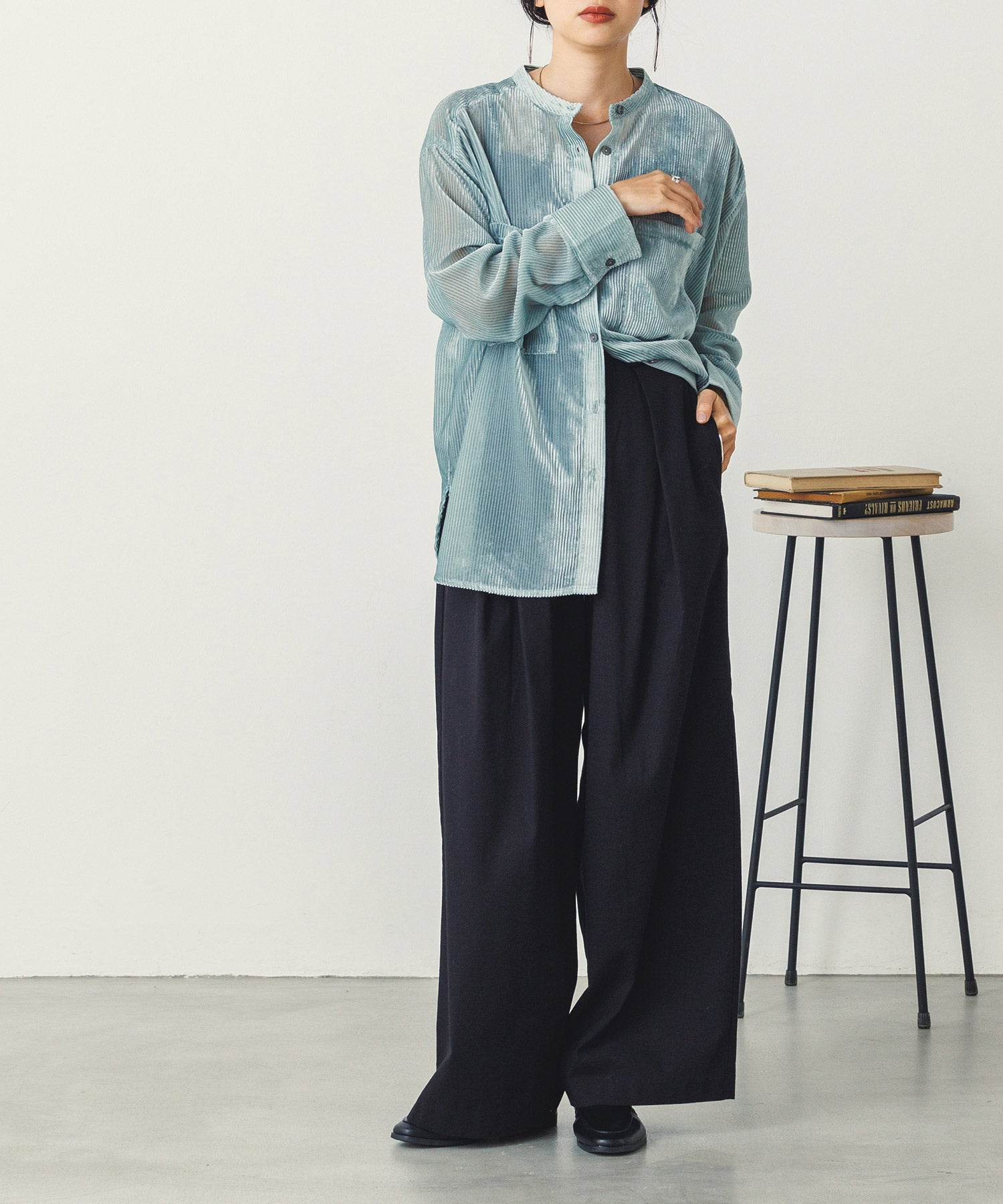 【hunch】シアーストライプシャツ　ミント　※12/17〜23頃より順次発送予定
