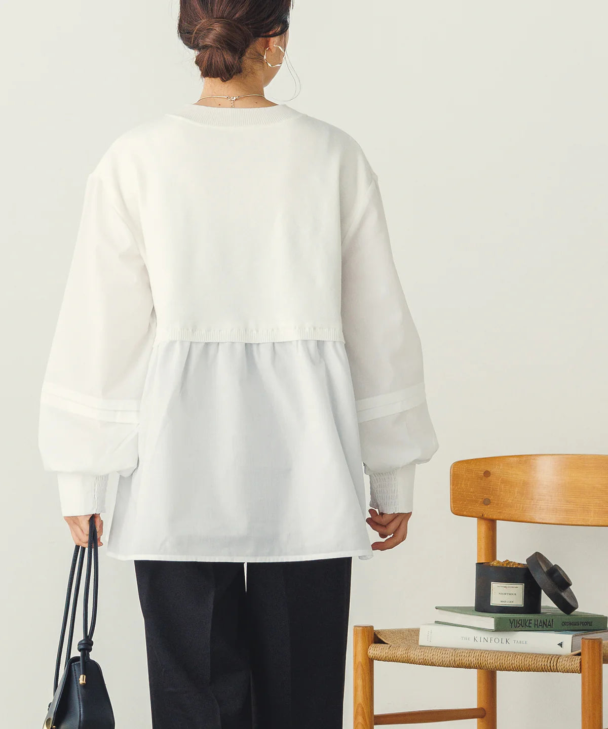 【広告の品🉐】【hunch】やわもちヤーンスリーブタックドッキングニット　アイボリー　※1/14~20頃より順次発送予定