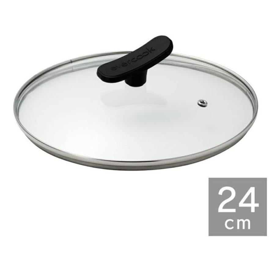 【ステンレスガラス蓋プレゼント】evercook　IHフライパン24cm深型　レッド（箱無し納品）　※8/13~19より順次発送